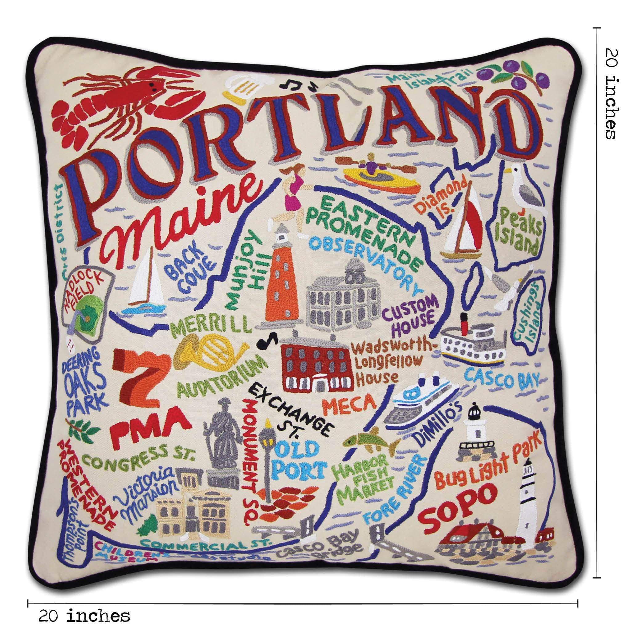 Catstudio Portland Maine Embroidered Decorative Throw Pillow - Soft Couch Cushion for Living Room, Bedroom & Home Decor