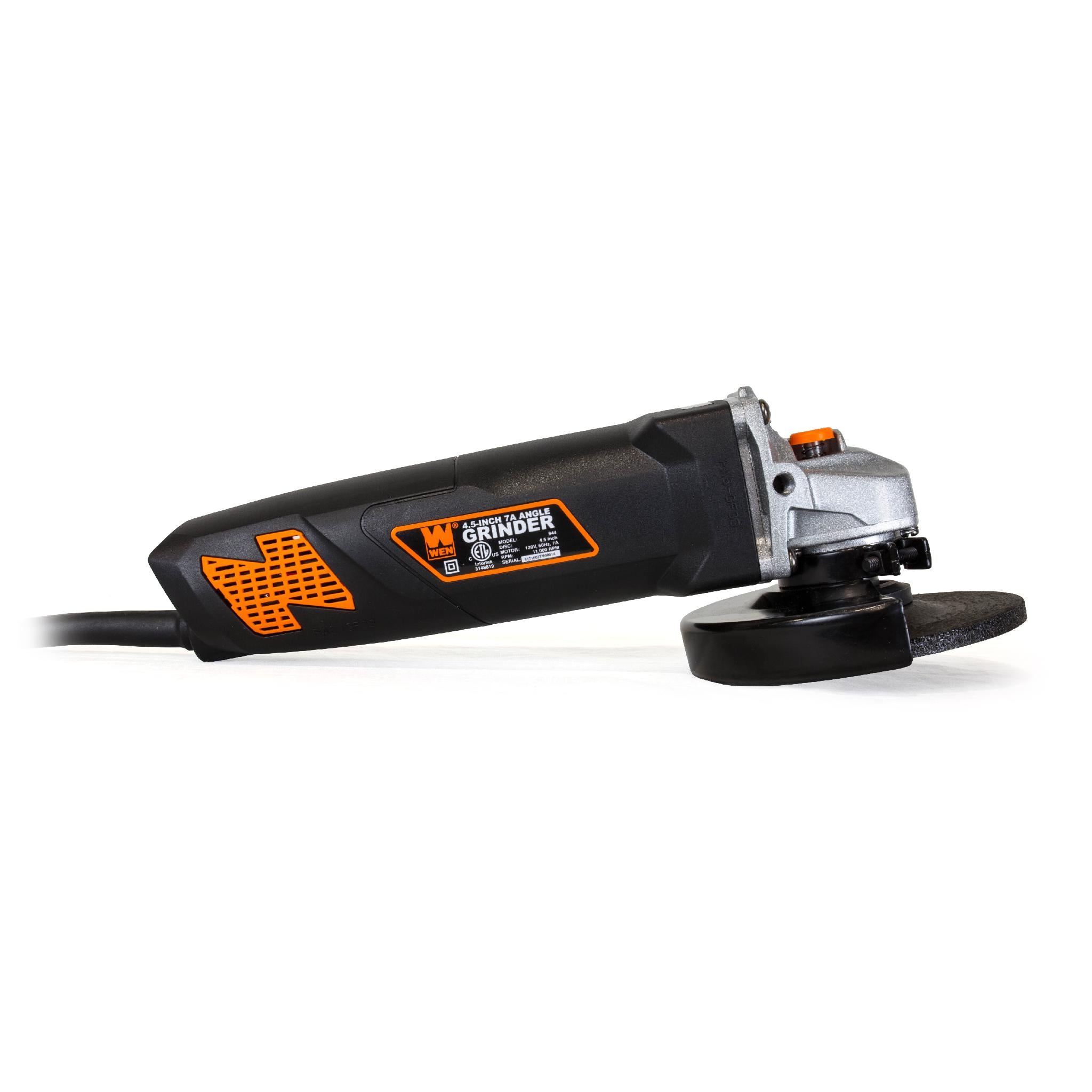 WEN 944 4-1/2 Inch 7 Amp Angle Grinder - Powerful Electric Grinding Tool for Metal, Wood & Concrete Cutting - Perfect for DIY Projects & Professional Construction Work