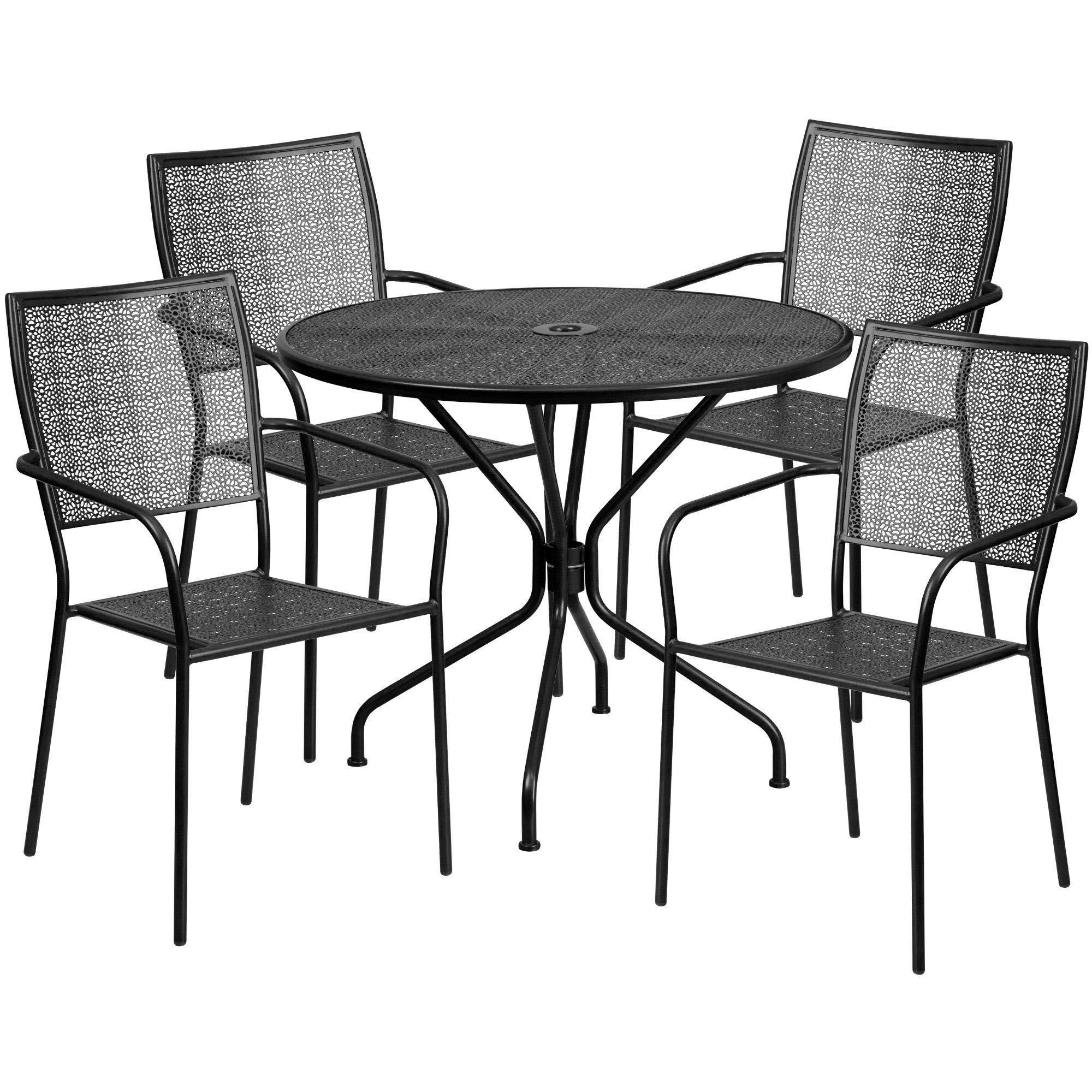 F&F Furniture 5-Piece Square Black Indoor-Outdoor Patio Dining Set with 4 Back Chairs - 35.25 Inch Table - Perfect for Backyard, Garden, Poolside & Balcony Use
