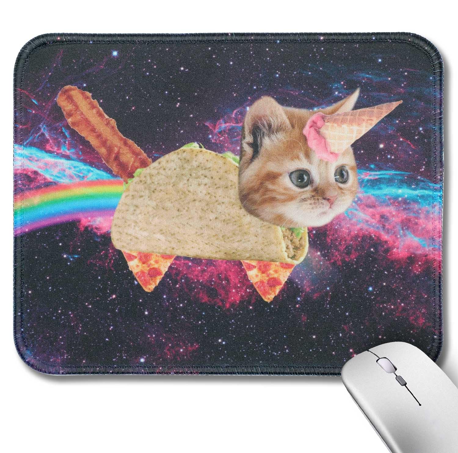Premium Textured Mouse Pad for Laptop - Cute Space Unicorn Cat Design, Non-Slip Rubber Base & Washable Lycra Cloth Surface (8.66×7.08×0.12 inches) - Perfect for Office, Gaming & Home Workspace Accessories