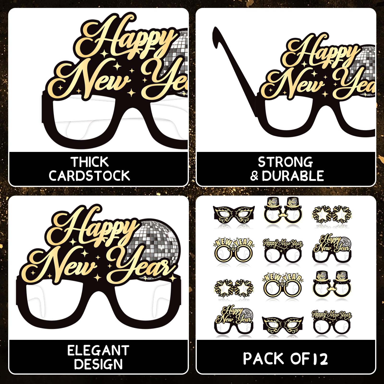 12 PCS Happy New Year Glasses 2025 - NYE Party Supplies & Decorations - Disco Themed New Year's Eve Accessories - Perfect for Countdown Parties, Club Events & Festive Celebrations