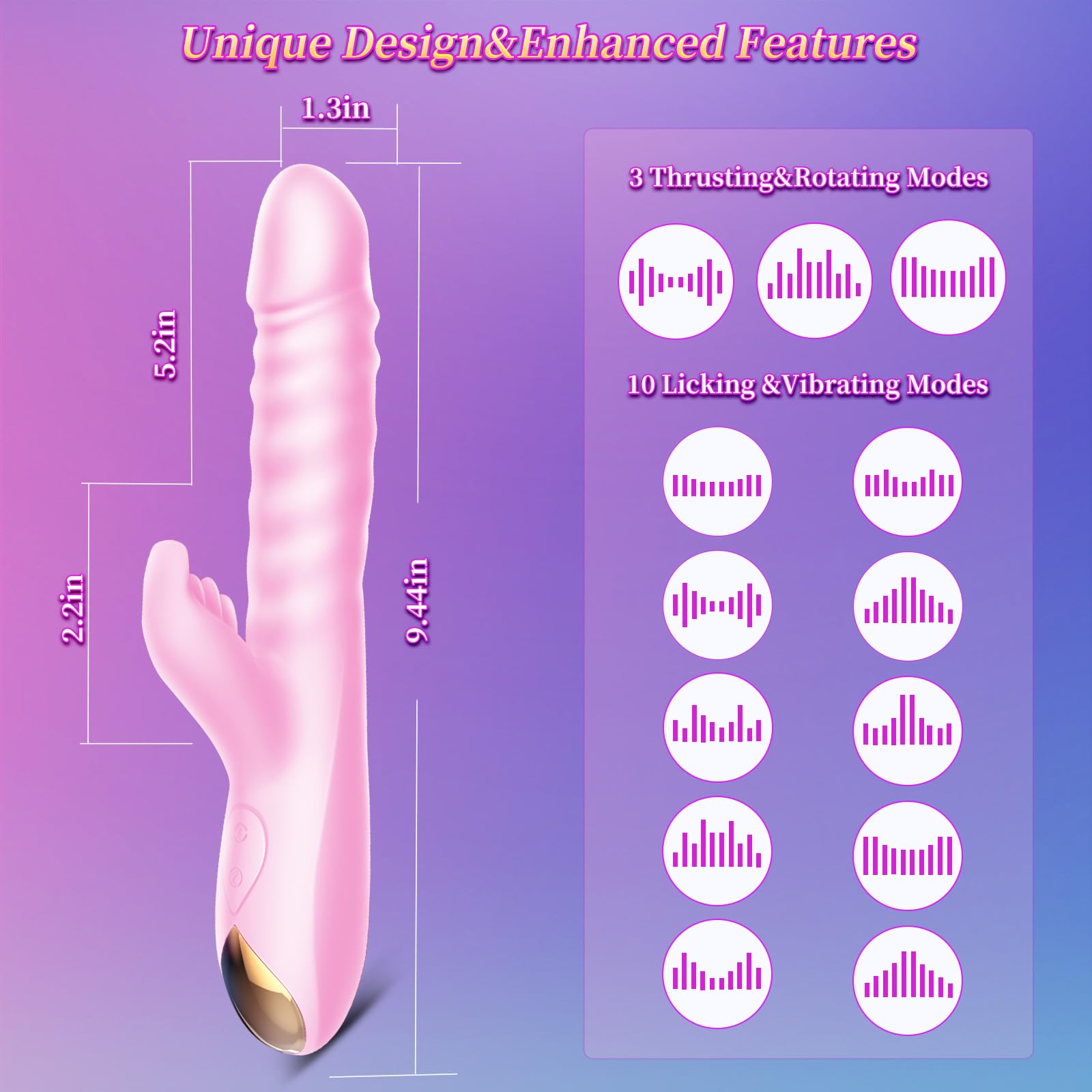 Premium G-Spot Vibrator with 3 Thrusting & 3 Rotating & 10 Licking Modes - Heating Rabbit Clitoral Stimulator for Women & Couples - Adult Sex Toy for Solo Play & Intimate Moments