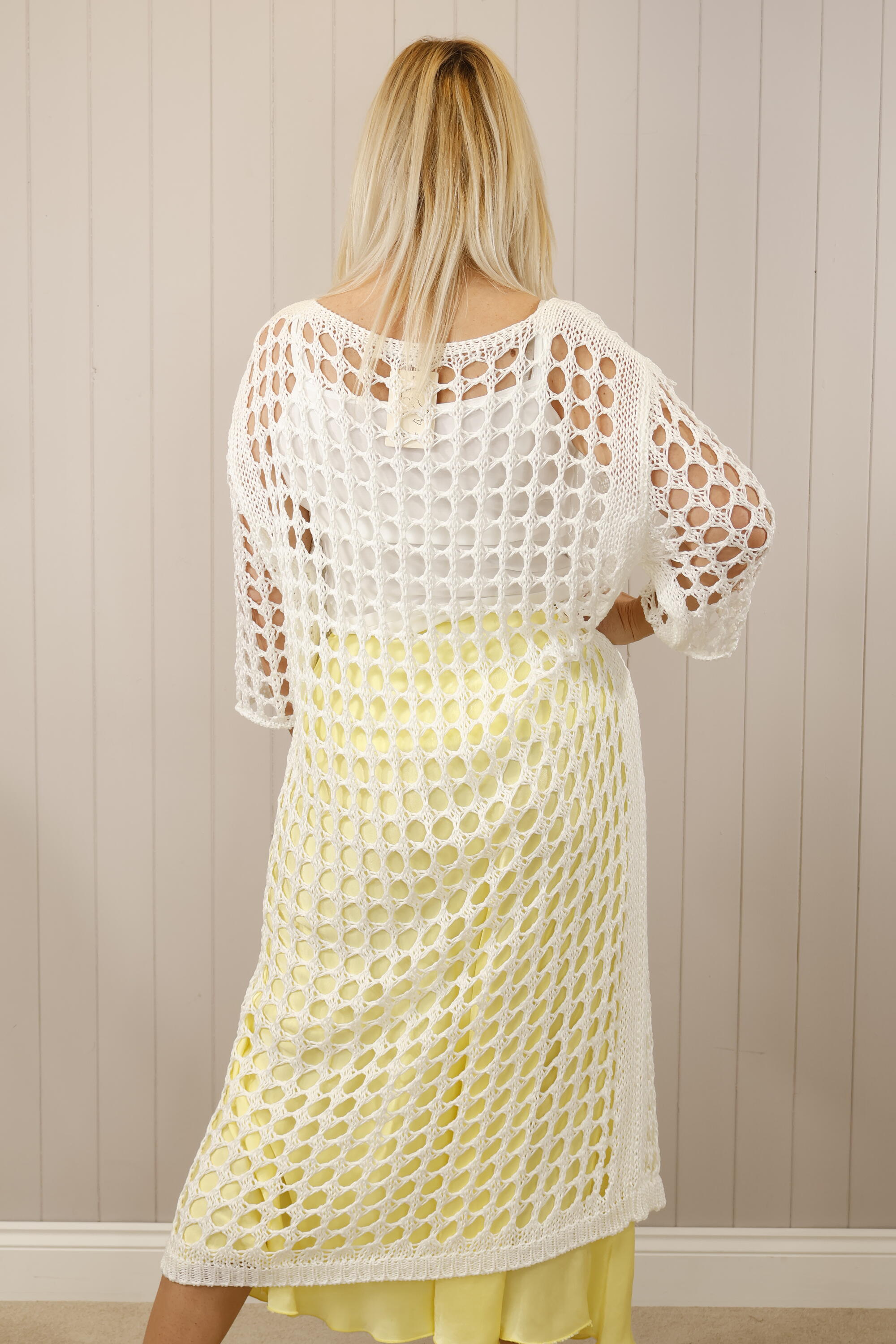 Ovidia Women's White Cotton Crochet Open Front Top - Boho Chic Summer Beach Cover Up & Casual Outfit