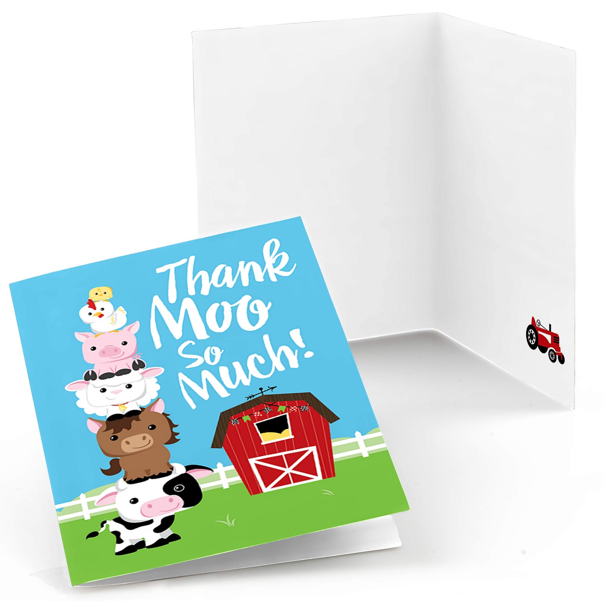 Big Dot of Happiness Farm Animals Thank You Cards - 8 Count for Baby Shower, Birthday Party & Special Events - Cute Animal Theme Appreciation Notes for Guests