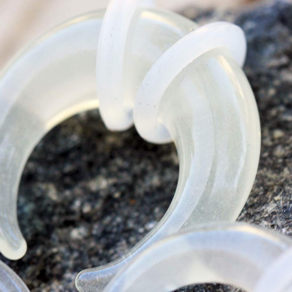 Elegant White Glass Pincher Taper Ear Gauges with O-Rings - Perfect for Stretching, Body Jewelry & Alternative Fashion