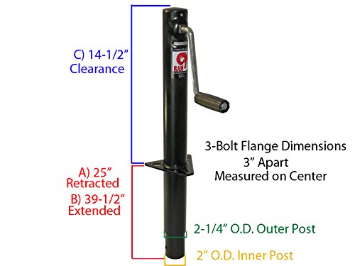 RAM A-Frame Trailer Jack with Heavy-Duty Foot & Mounting Hardware - Ideal for RV, Boat, and Utility Trailers