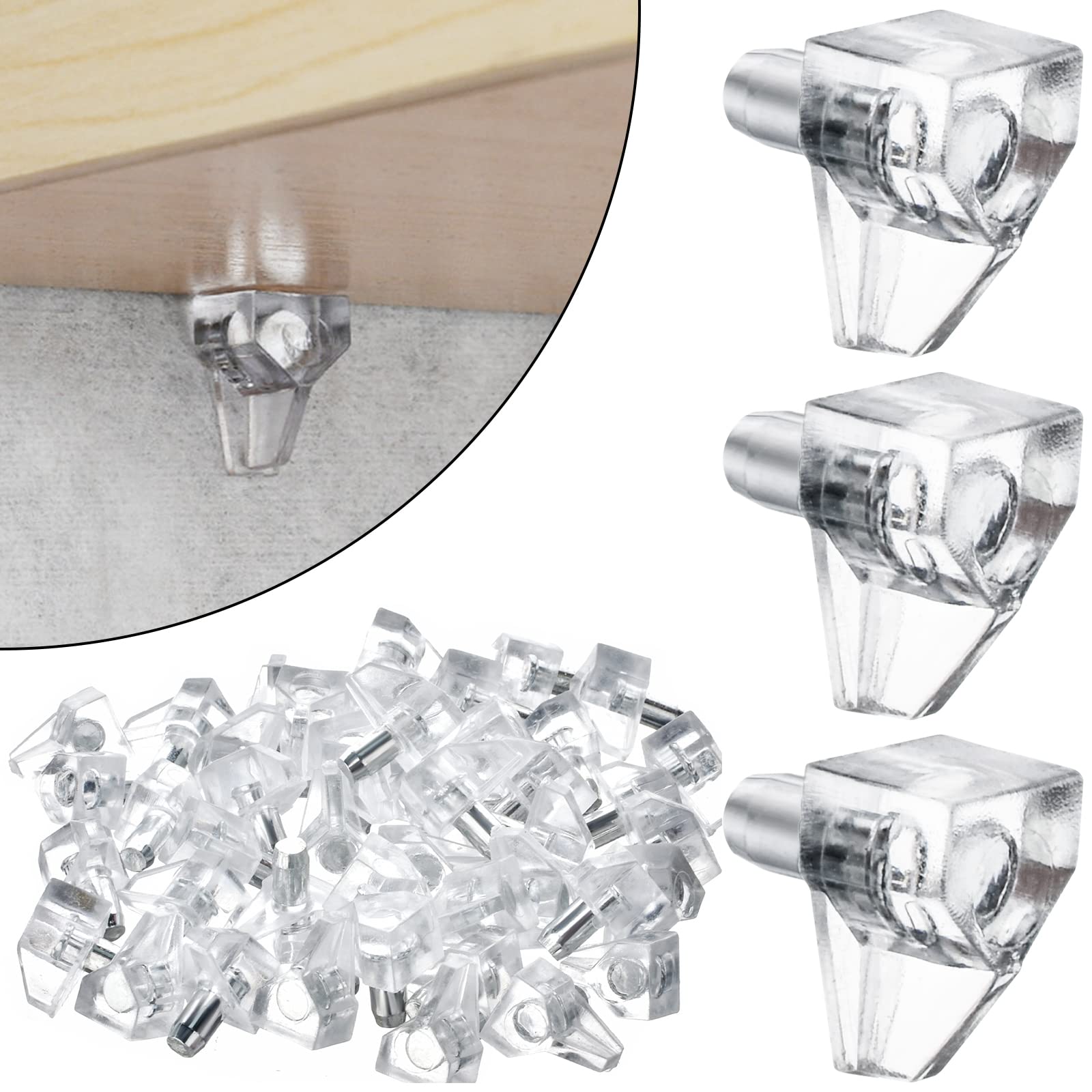 50 Pack 5mm Clear Crystal Plastic Shelf Pegs - Cabinet Shelf Pins, Shelf Holder Pins for Kitchen, Furniture, Bookcase - Durable Replacement Pegs for Organizing Cabinets, Wardrobes & Storage Units
