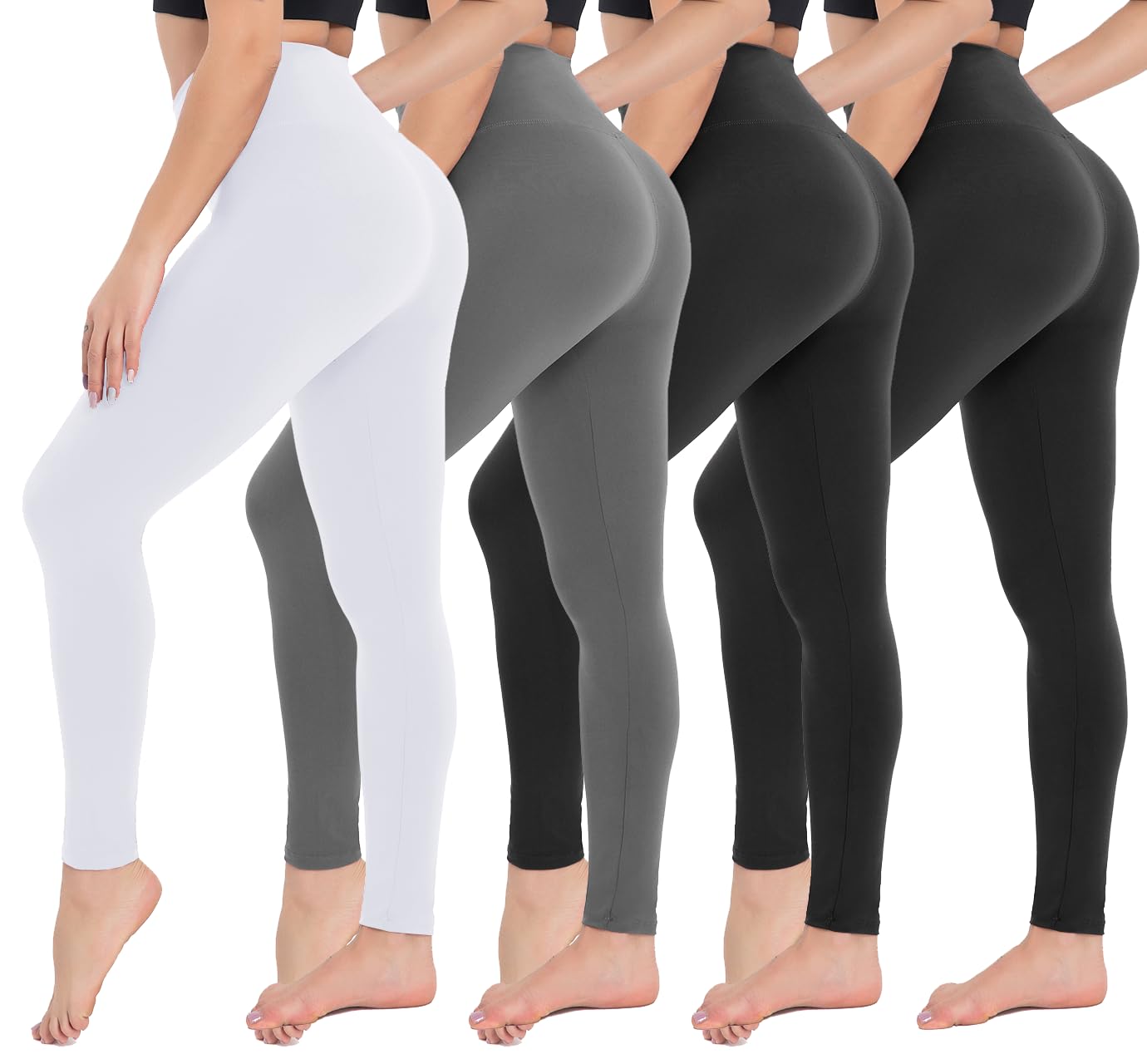 CAMPSNAIL 4 Pack Women's High Waisted Yoga Pants - Tummy Control Workout Leggings with Pockets, Black Capri Gym Pants for Running, Pilates & Lounge Wear