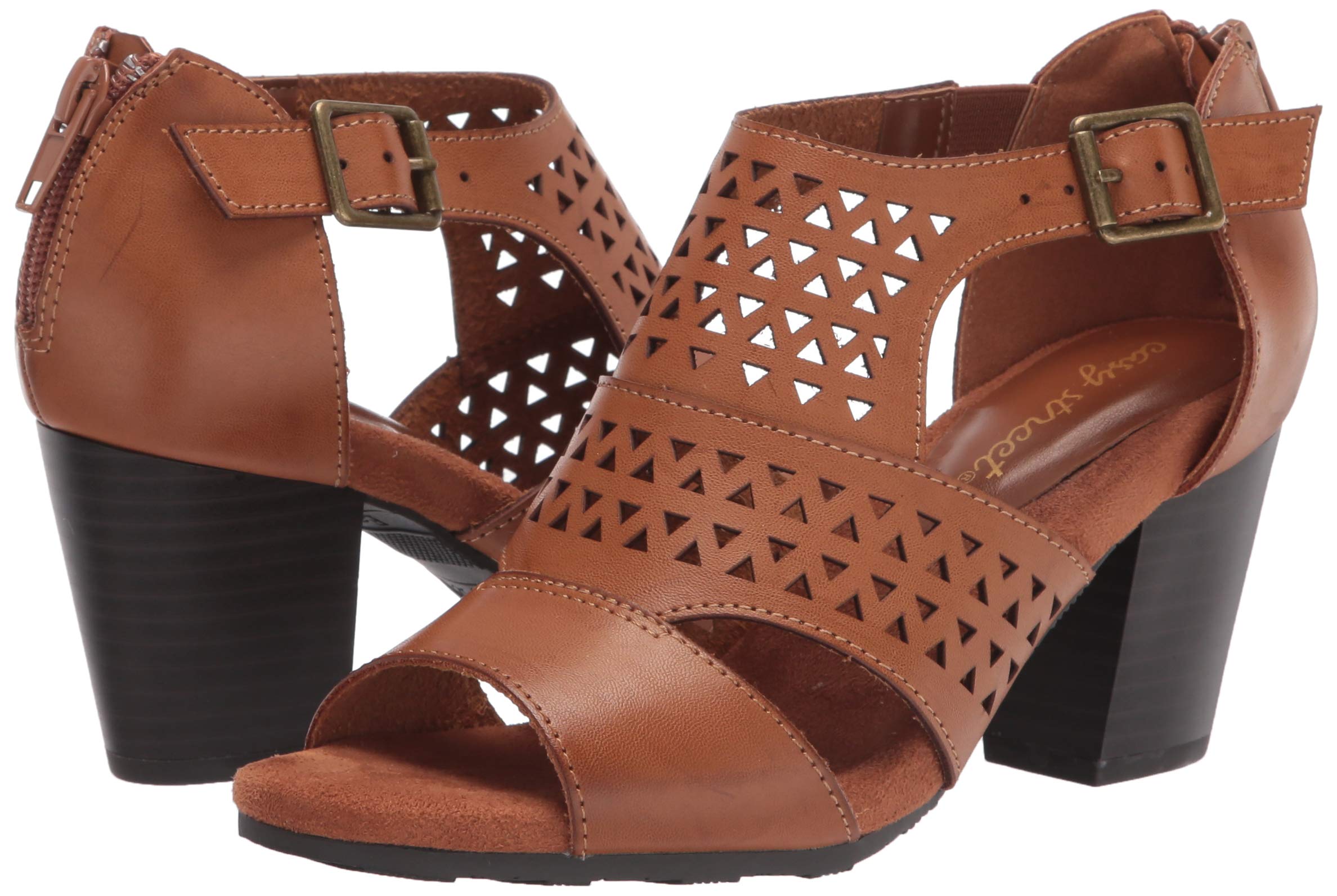 Easy Street Women's Block Heel Sandal - Comfortable Luggage Heels for Travel & Work - Size 9 US - Perfect for Office, Vacation & Summer Outfits