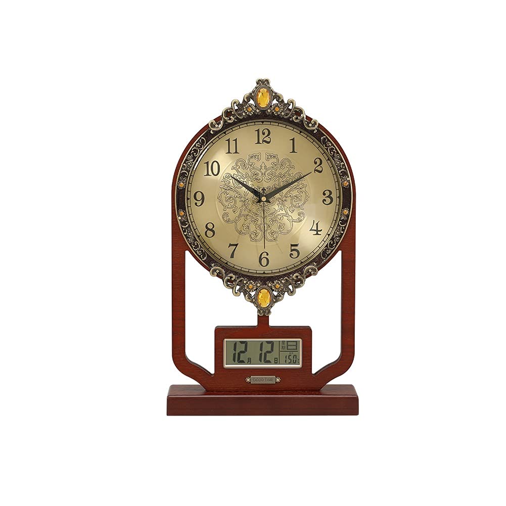 XWWDP Vintage Chinese Style Wooden Desk Clock - Classic Retro Office & Study Table Clock, Elegant Living Room Decor for Home & Workspace | Perfect for Feng Shui, Gifts, and Traditional Décor