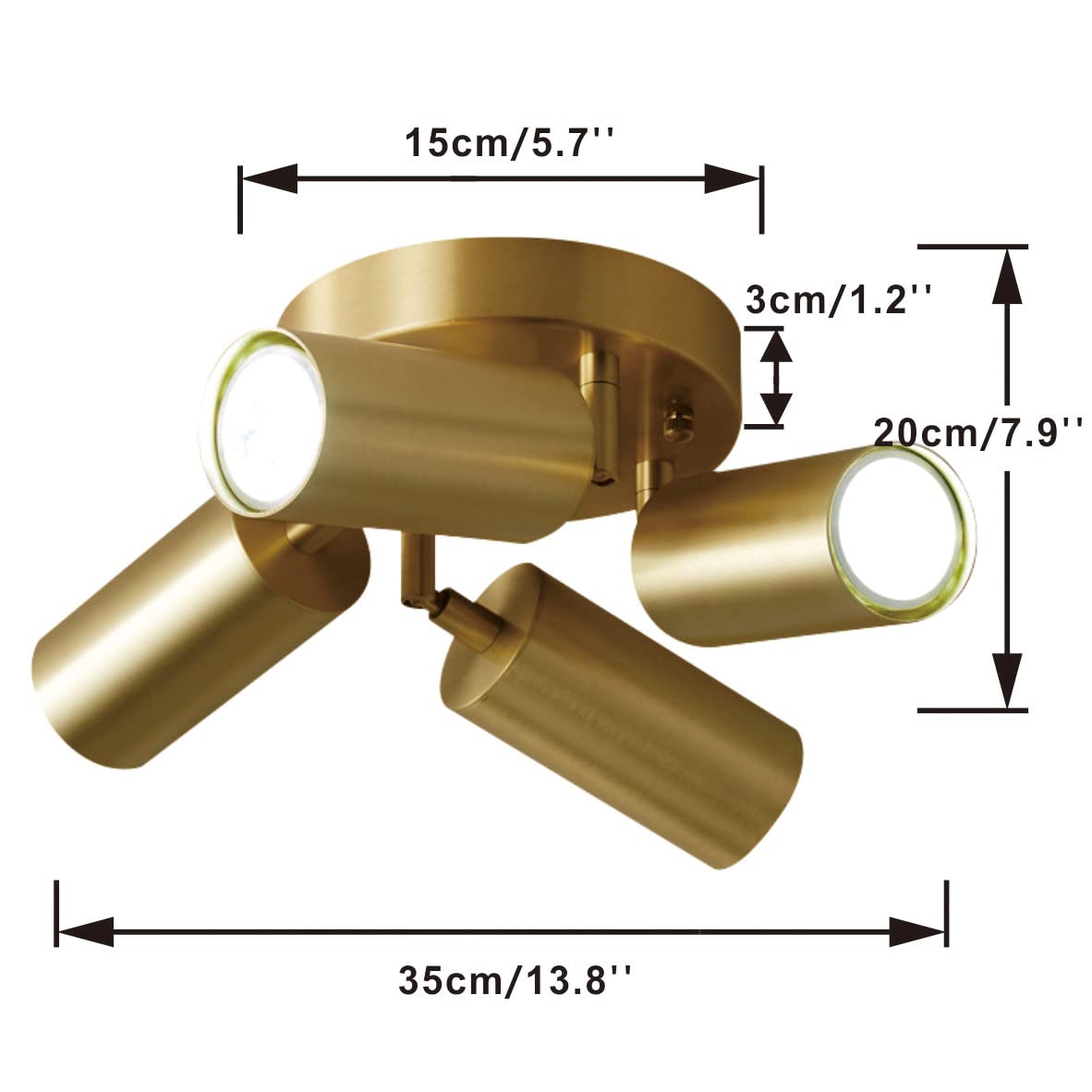 KCO Lighting Modern 4-Light LED Track Lighting Fixture - Adjustable Gold Brass Ceiling Spotlights with Rotatable Heads | Perfect for Kitchen, Living Room, Bedroom & Home Office Lighting