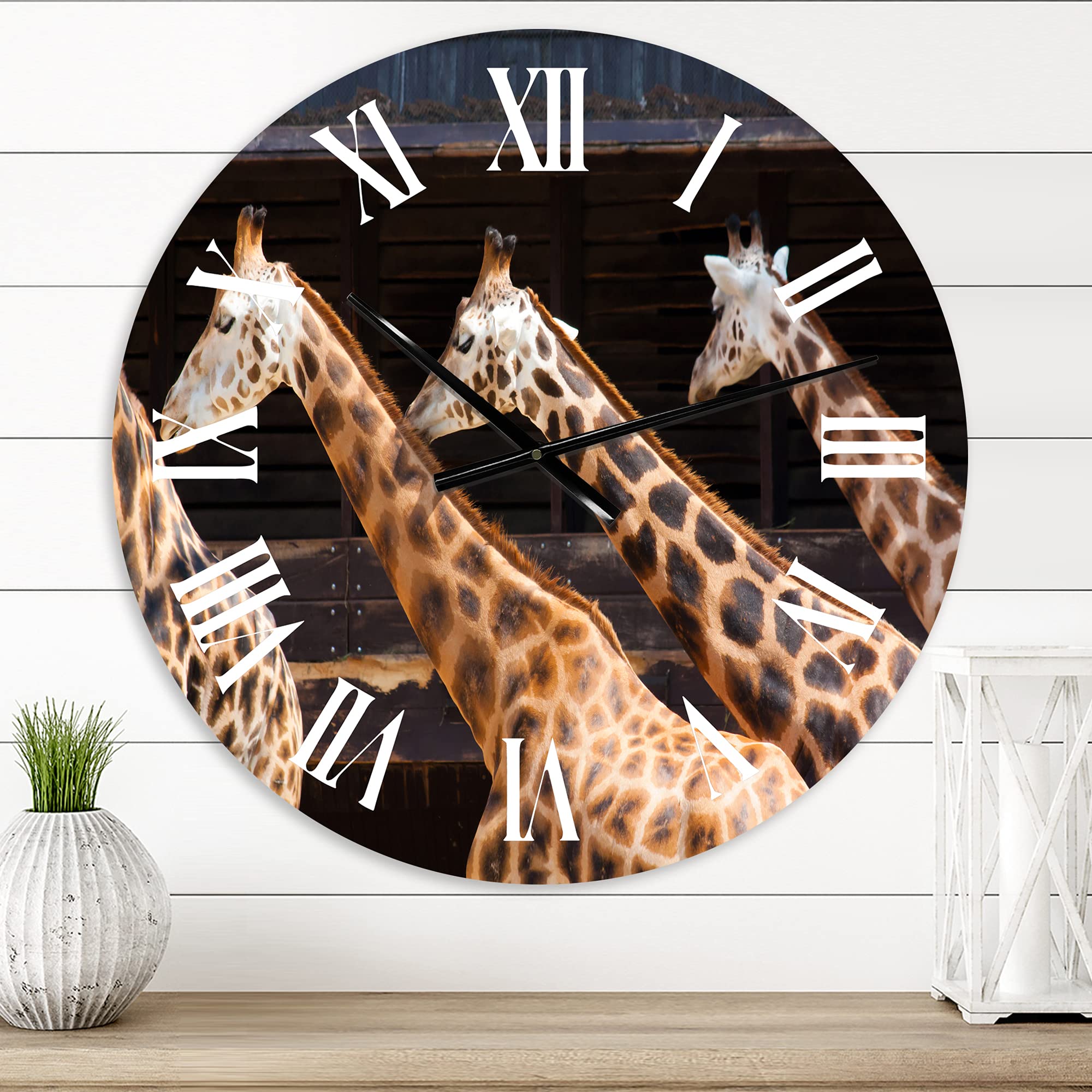 Farmhouse Wall Clock with Three Giraffes Design - Large Decorative Wall Clock for Bedroom, Living Room, Kitchen & Office - Rustic Home Decor for Animal Lovers