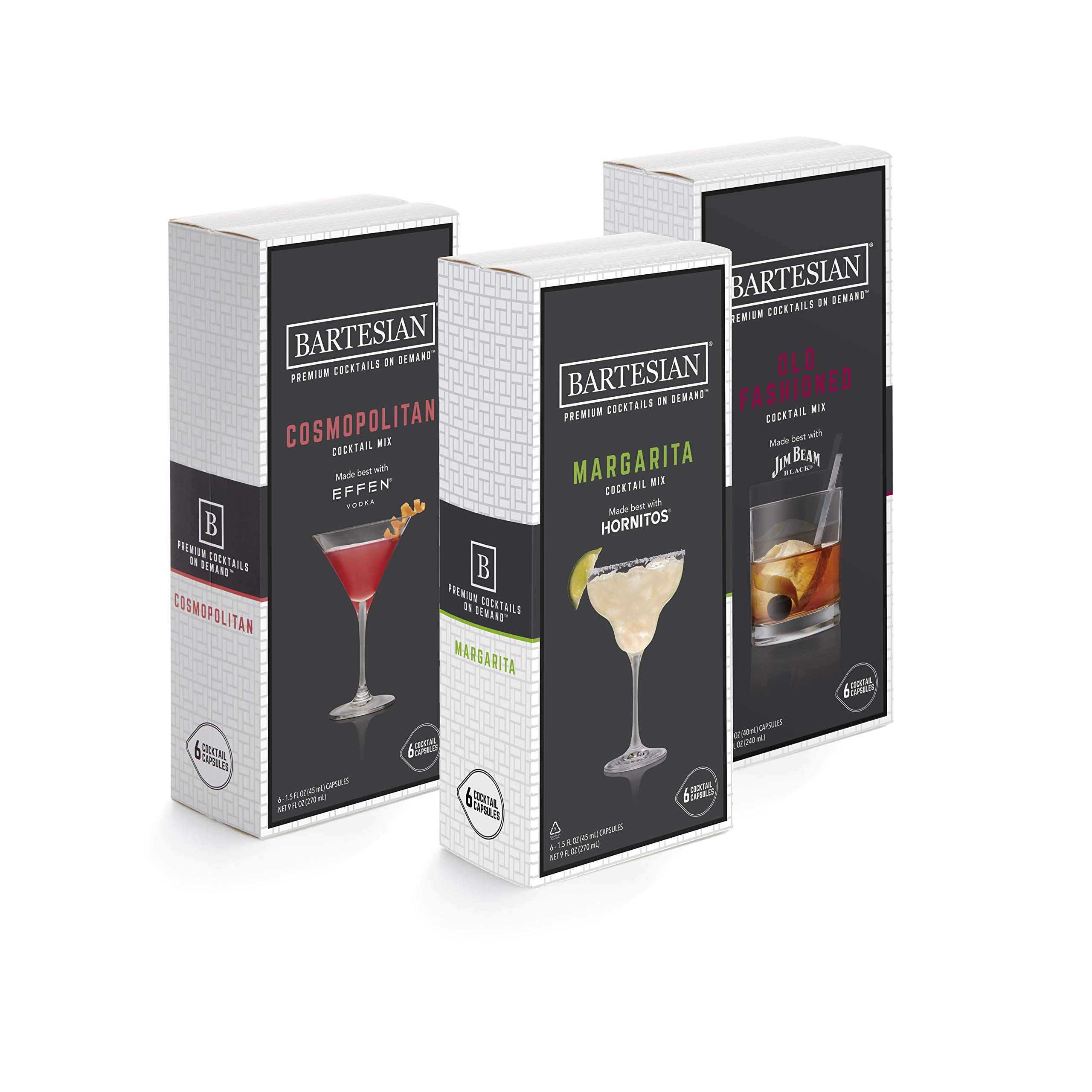 Bartesian Premium Cocktail Mixer Capsules - Variety Pack of 18 (Cosmopolitan, Margarita, Old Fashioned) for Bartesian Cocktail Maker Machine | Perfect for Home Bars, Parties & Entertaining Guests