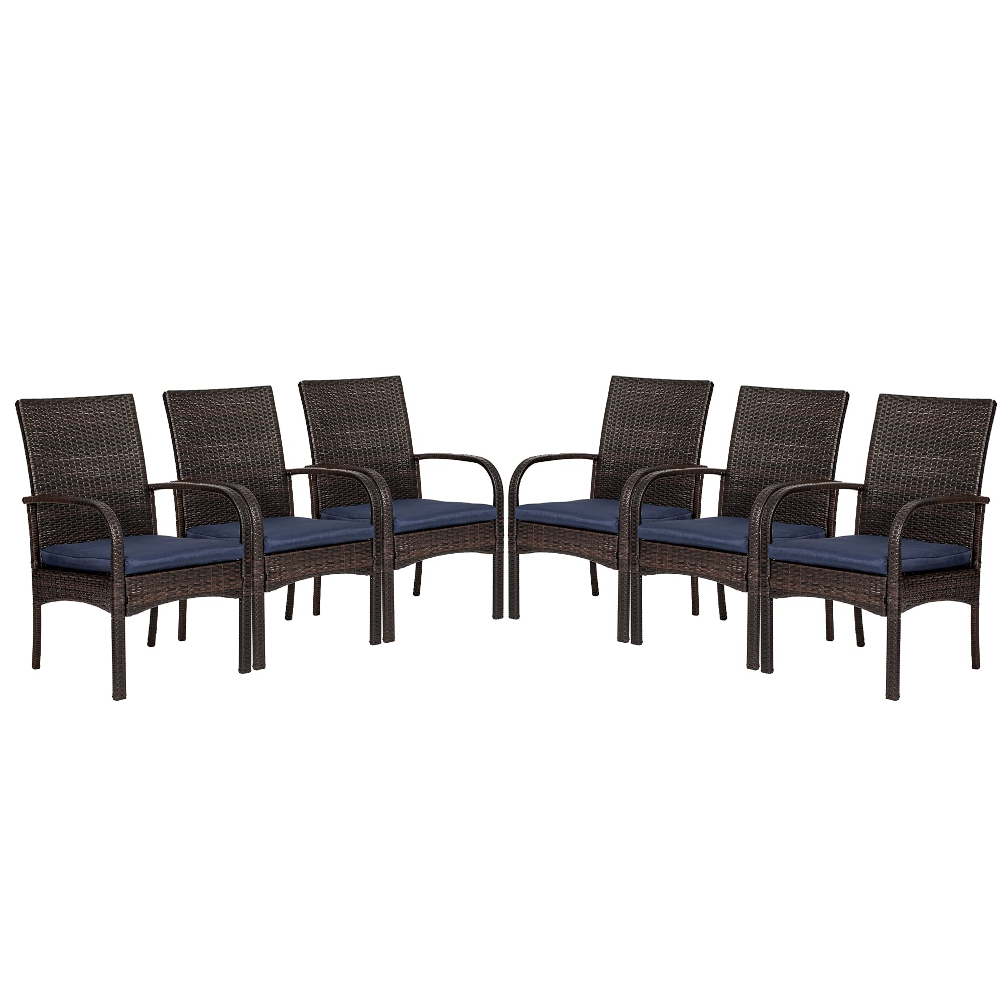 Outdoor Wicker Dining Chairs Set of 6 - Patio Rattan Chairs with Removable Cushions & Armrests - Perfect for Garden, Restaurant, Firepit and Backyard Dining