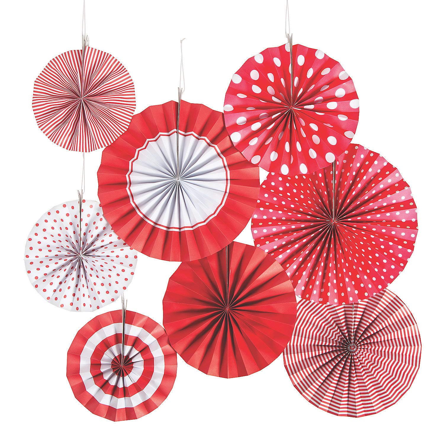 Vibrant Red Paper Fan Assortment - 8-Piece Chinese Party Decor Set for Weddings, Festivals & Home Decoration