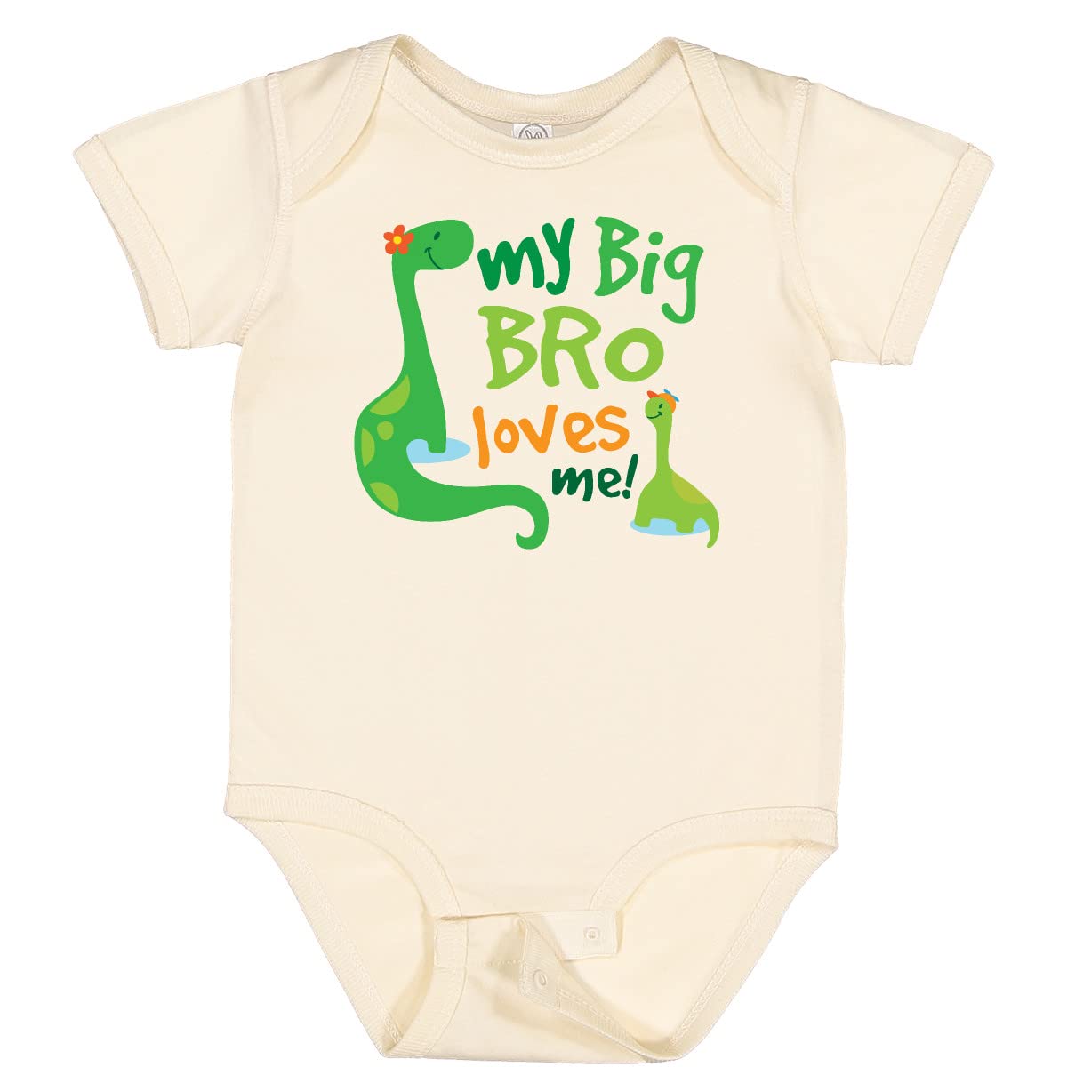 Inktastic My Big Bro Loves Me Dinosaur Brother Baby Bodysuit - Cute Dinosaur Print Onesie for Newborn & Infant Boys - Perfect for Sibling Photos, Birthday Gifts & Family Matching Outfits