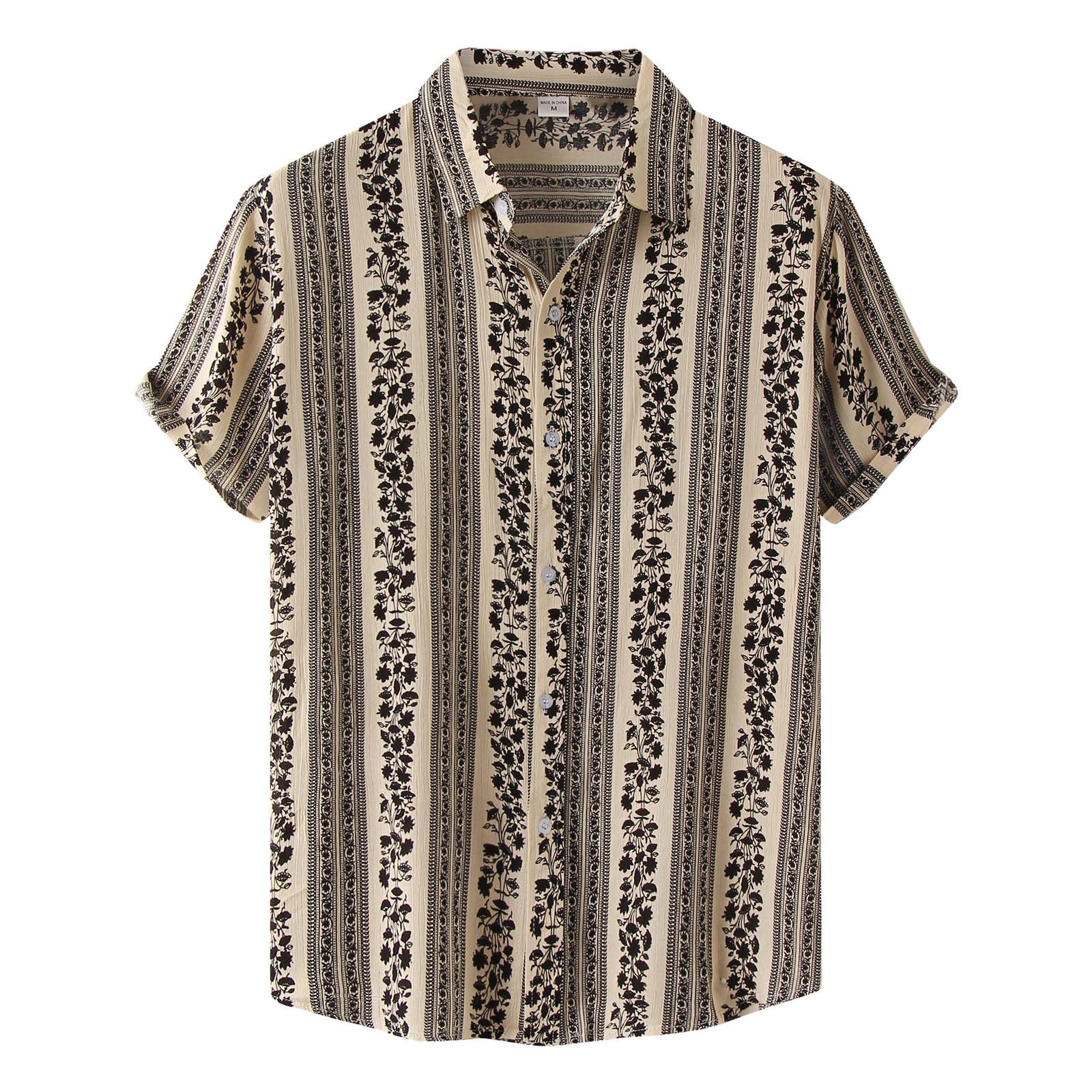 AMTF 2022 Men's Hawaiian Shirt - Stylish Striped Print Lapel Dress Shirt for Casual & Business Wear - Loose Fit Tunic Top for Beach, Vacation & Summer Outings