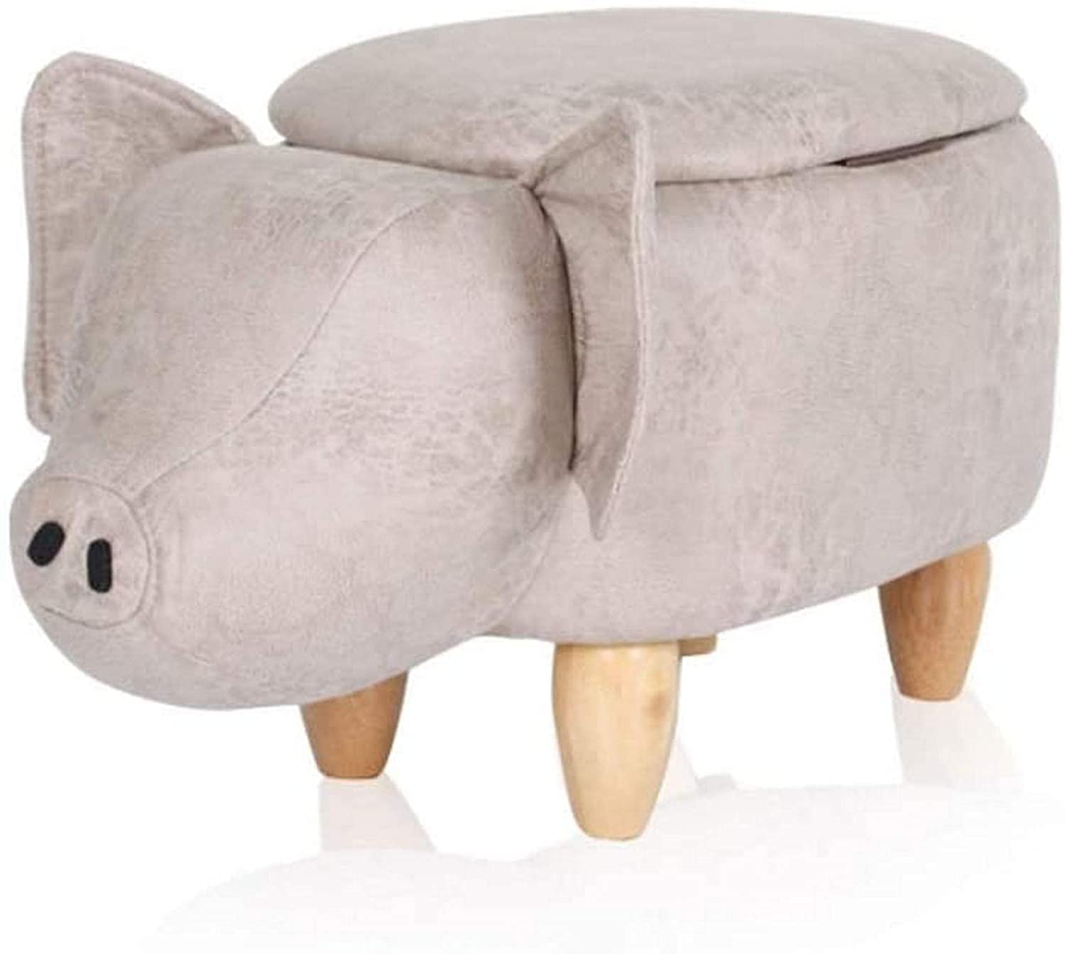HCGZ Animal-Shaped Storage Ottoman - Wooden Footstool for Kids with Toy Storage, Piggy Design, Multi-Functional Shoe Changing Stool - Perfect for Living Room, Nursery, and Playroom Organization