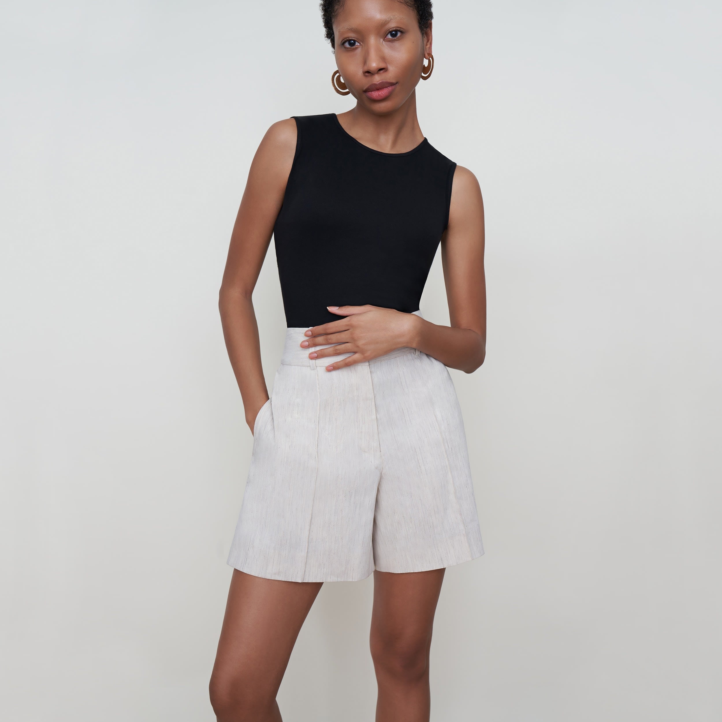 Caitlin Short Slubbed Stretch Linen Shorts in Natural - Comfortable & Stylish for Summer Outings, Beach Vacations & Casual Wear