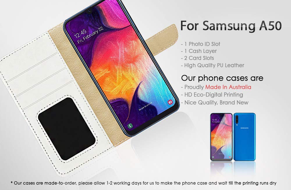 Samsung Galaxy A50 Flip Wallet Phone Case Cover with Cartoon Cat Design - A1944 Model | Perfect for Daily Use, Travel & Gift Giving