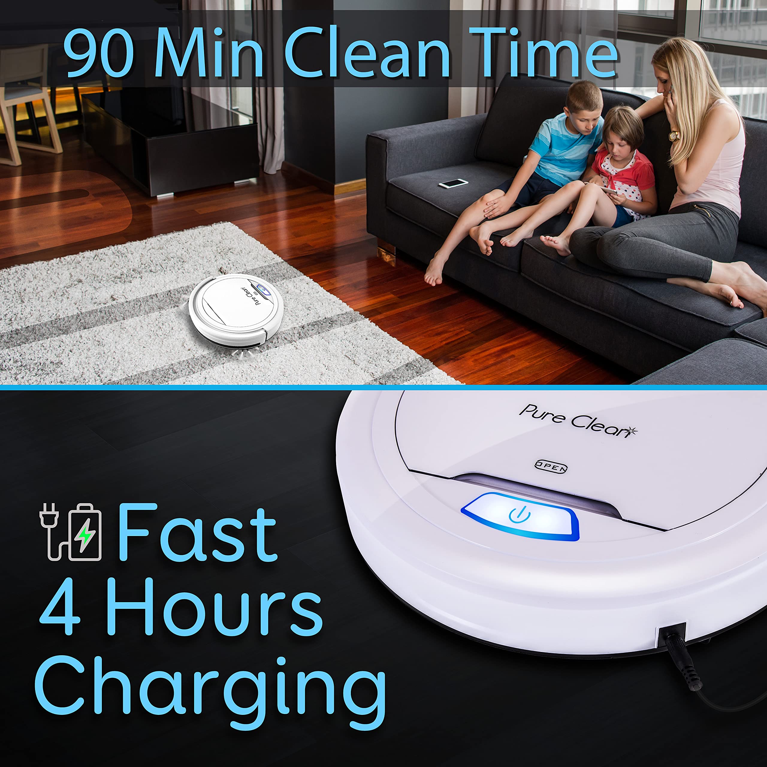 SereneLife Pure Clean Automatic Robot Vacuum Cleaner - 90 Min Runtime, Self-Charging, Smart Navigation for Carpets & Hardwood Floors | Ideal for Pet Hair, Allergies & Multi-Surface Home Cleaning | Perfect for Living Rooms, Bedrooms & Office Spaces