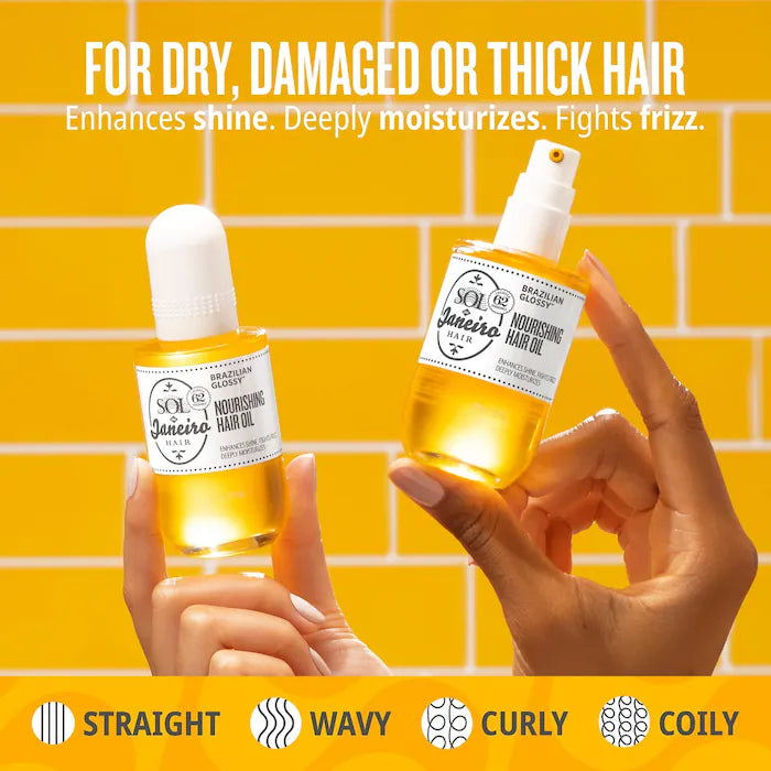 Brazilian Glossy™ Nourishing Anti-Frizz Hair Oil by Sol de Janeiro – Smooth, Shine & Hydration for All Hair Types – Perfect for Daily Use, Styling & Heat Protection