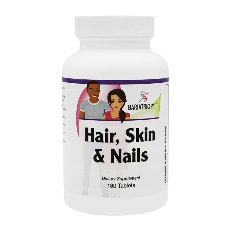 BariatricPal Hair, Skin & Nails Formula Vitamins - 180 Count Bottle for Stronger Hair, Healthy Skin & Nails - Post Bariatric Surgery & Weight Loss Support Supplement