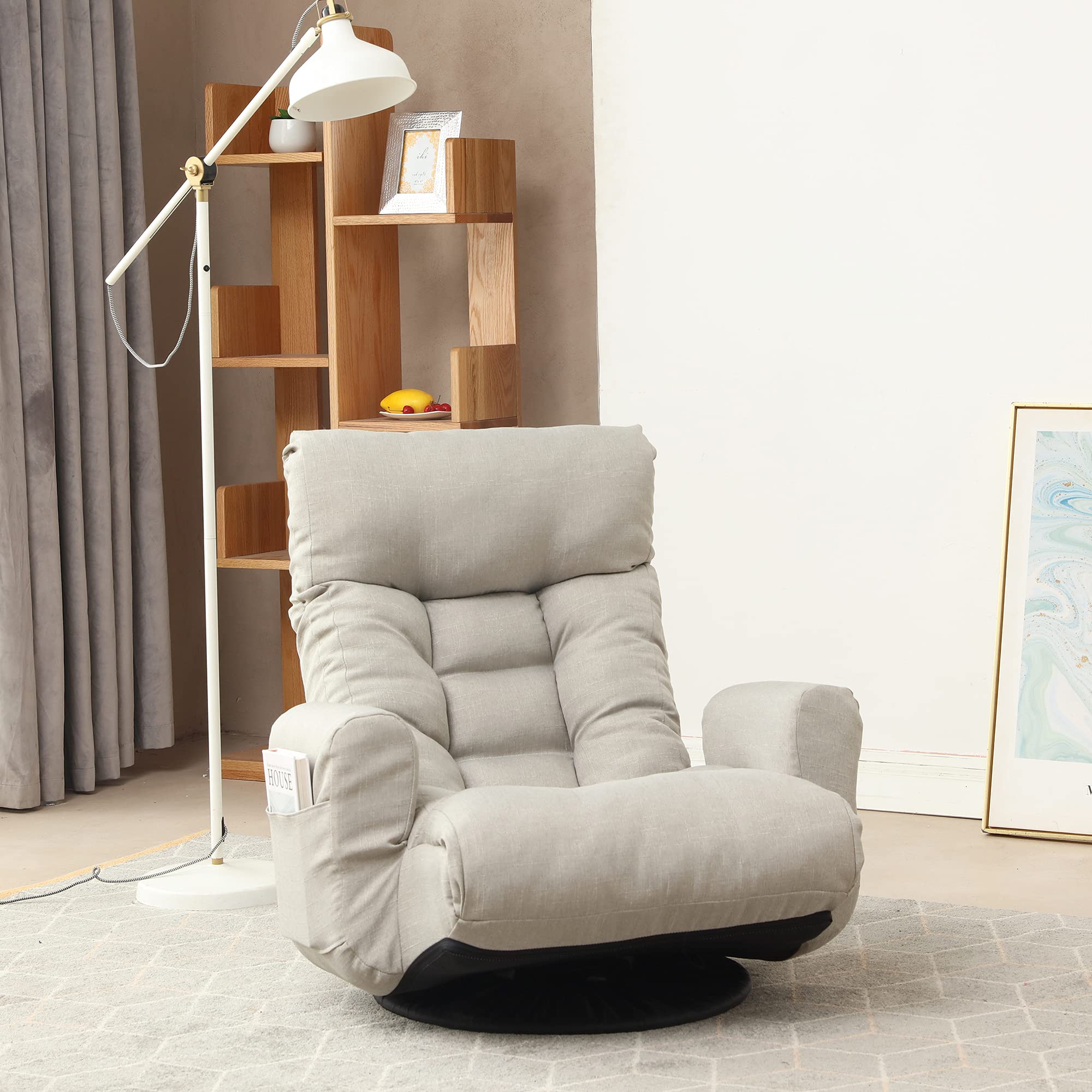 Yoglad 360-Degree Swivel Floor Chair - Japanese Style Chaise Lounge Sofa for Gaming, Reading & Meditation - Adjustable Recliner with 3 Positions & Comfortable Backrest (Gray) - Perfect for Living Room, Bedroom & Home Office Relaxation
