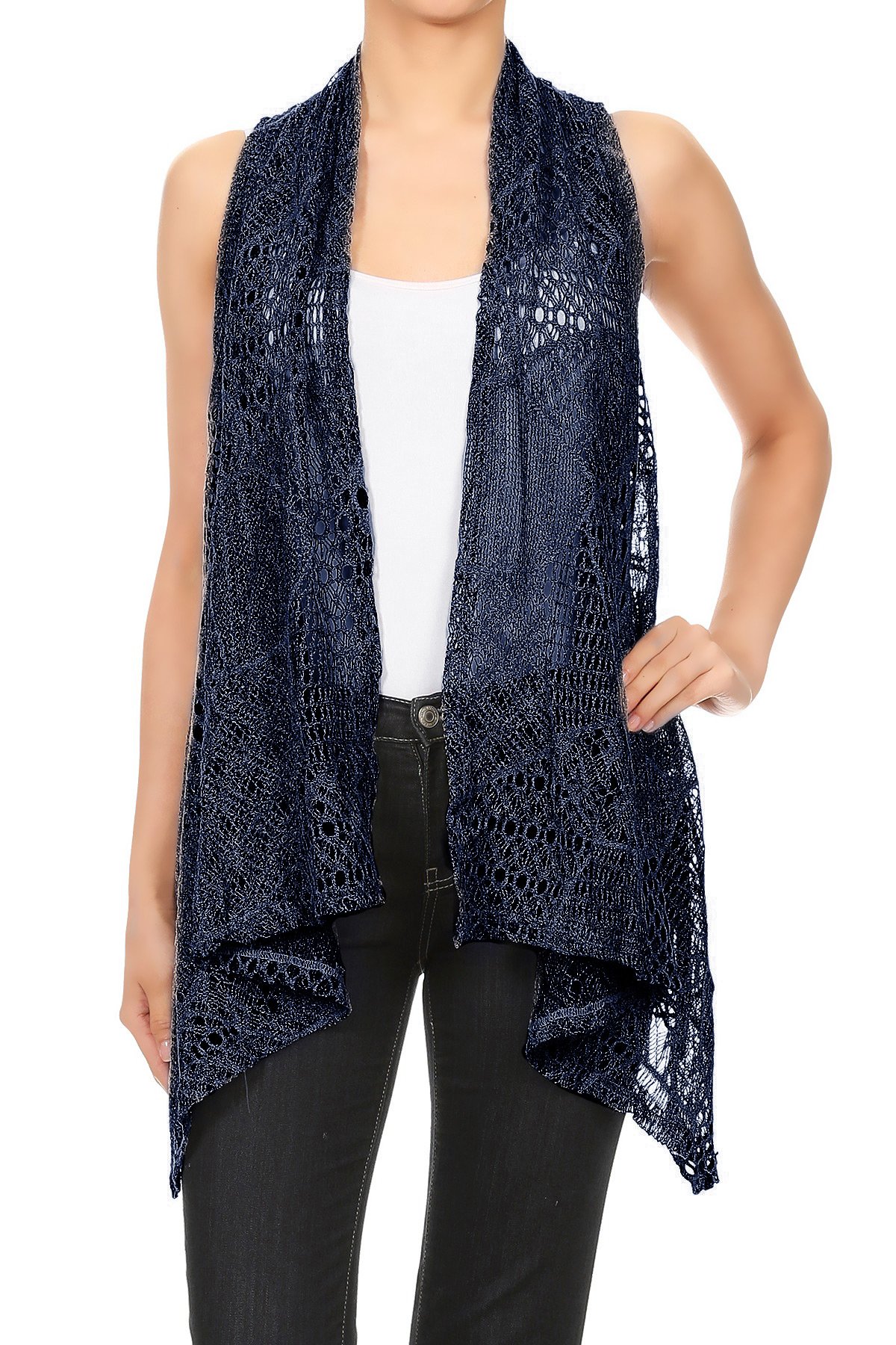 Anna-Kaci Women's Sleeveless Open Front Crochet Shawl Cardigan - Lightweight Beach Cover Up for Bikini, Swimwear & Summer Outfits - Perfect for Poolside, Vacation & Boho Fashion