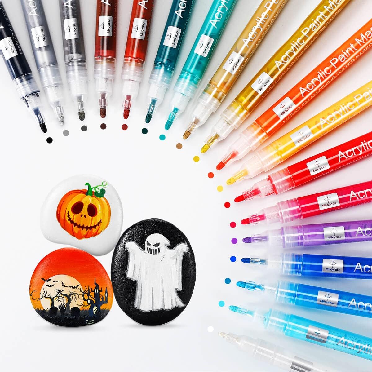 Mitoymia 18 Acrylic Paint Pens Markers Set - Vibrant Colors for Rock Painting, Glass, Stone, Wood, Ceramic & Crafts - Perfect for DIY Projects, Christmas, Easter Eggs & Pumpkin Decorating (Ideal for Adults & Artists)