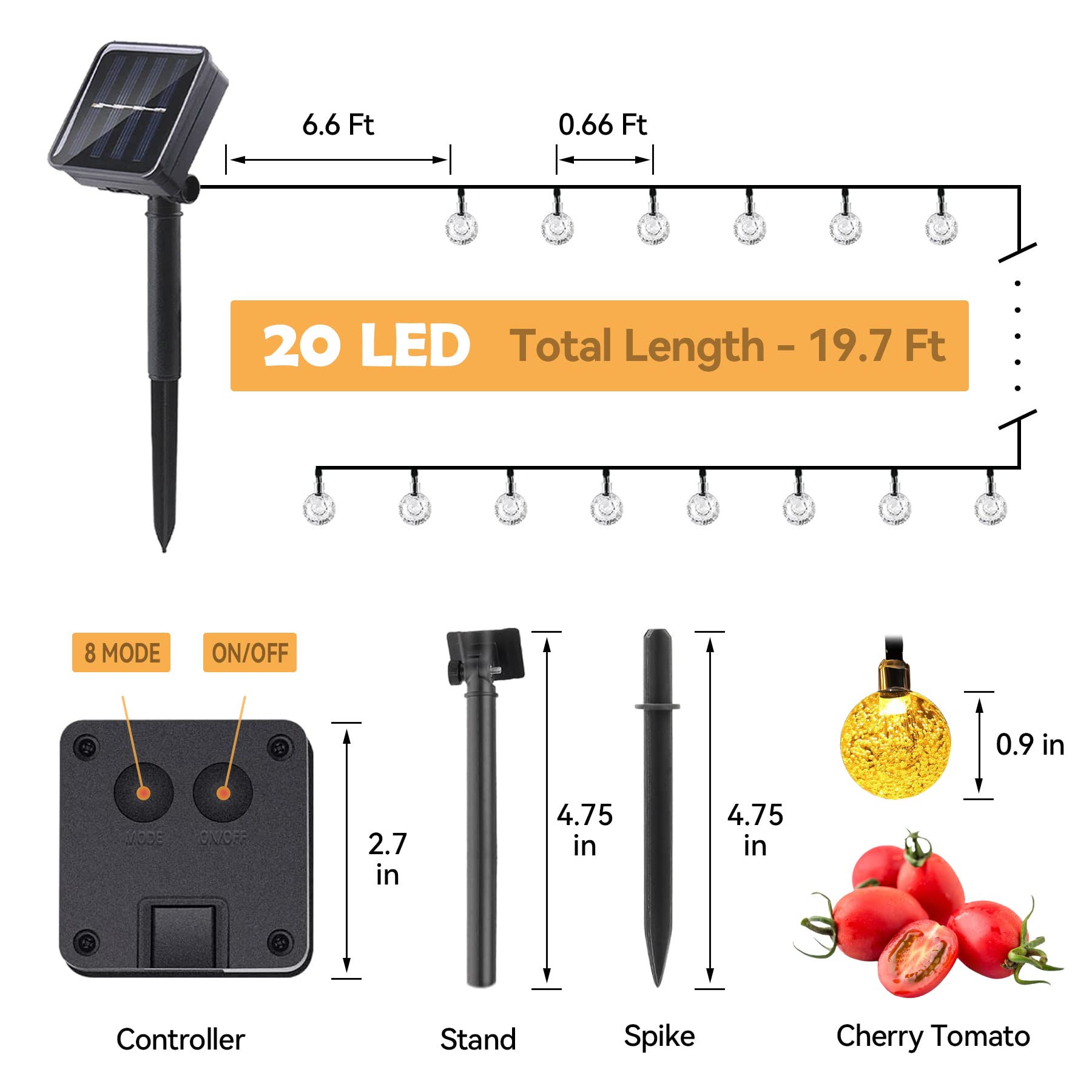 Solar Powered Outdoor String Lights - 20ft Waterproof IP65 LED Crystal Globe Hanging Lights for Patio, Backyard, Porch, Balcony | Perfect for Wedding Decor, Party Lighting & Camping (Warm White) | Create Magical Ambiance for Evening Gatherings & Special Events