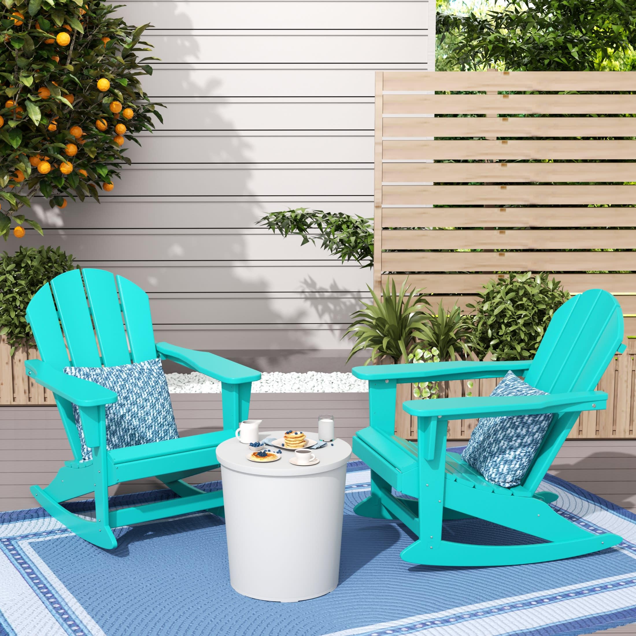 WestinTrends Malibu 2-Piece Outdoor Patio Set - Poly Adirondack Rocking Chairs (2 Seater) in Turquoise - Perfect for Backyard, Garden, and Poolside Relaxation