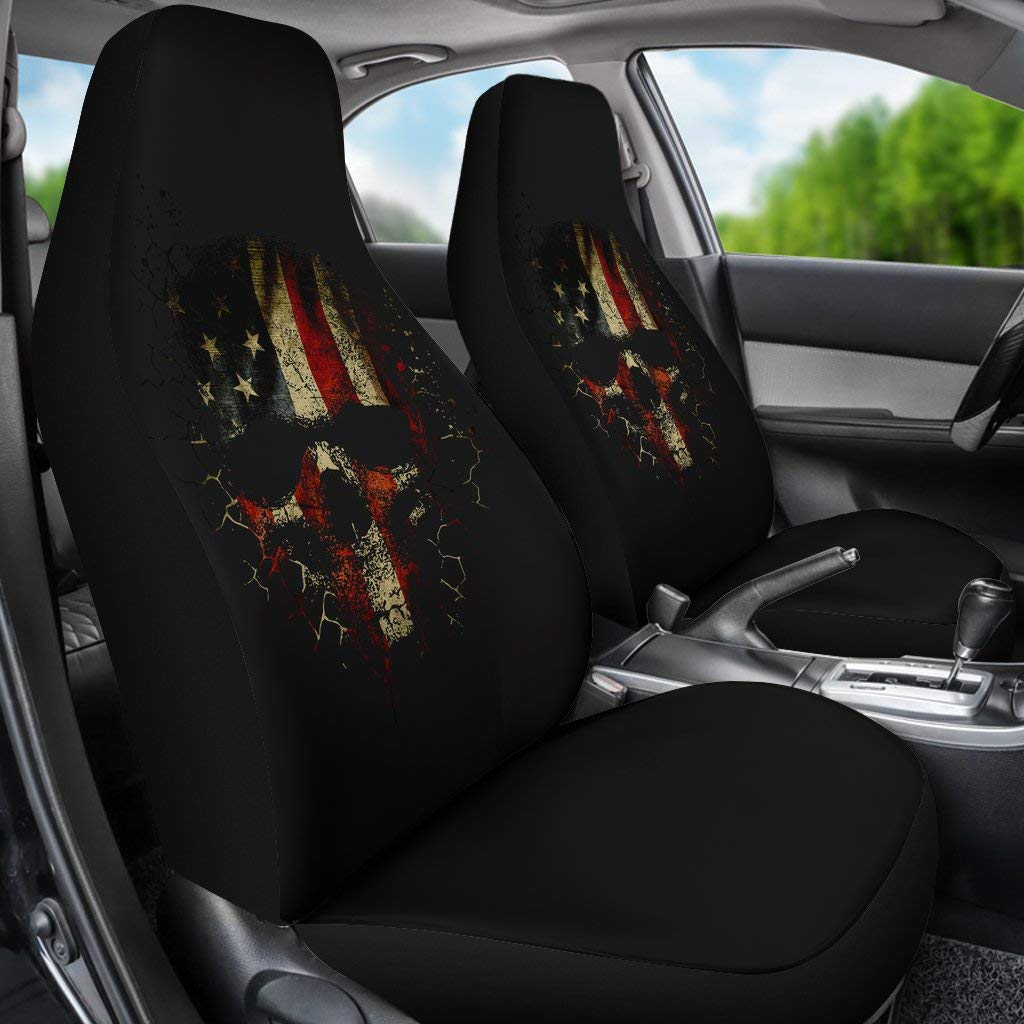 Skull American Flag Car Seat Covers Set of 2 - Universal Fit for Cars, Trucks, SUVs & Vans | Durable Seat Protectors for Style & Comfort | Perfect for Road Trips, Daily Commutes & Car Enthusiasts