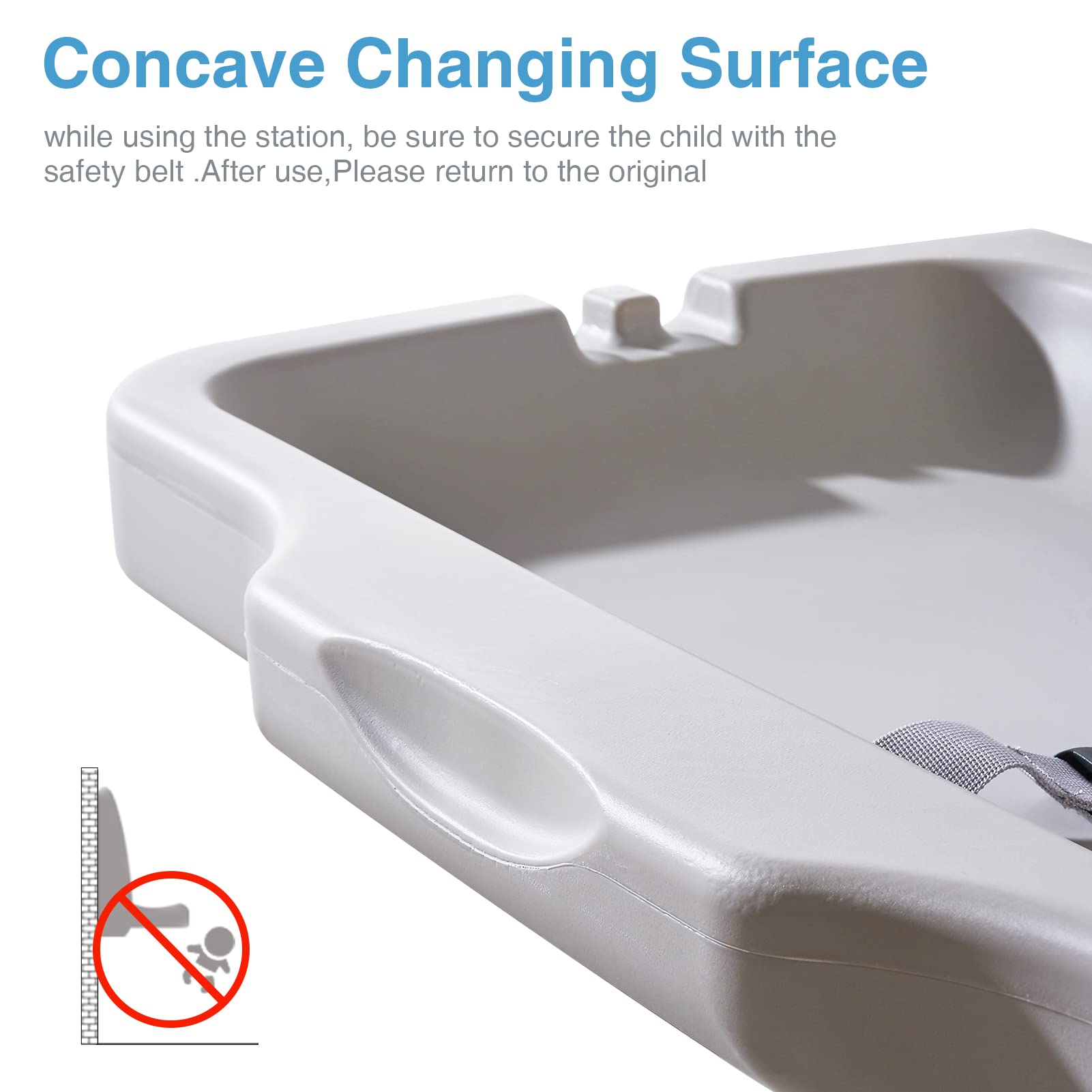 Wall Mounted Baby Changing Station with Safety Strap - Commercial Diaper Changing Table for Public Restrooms & Daycares - ADA Compliant Horizontal Changing Unit with Sign - Perfect for Shopping Malls, Airports & Family Restrooms