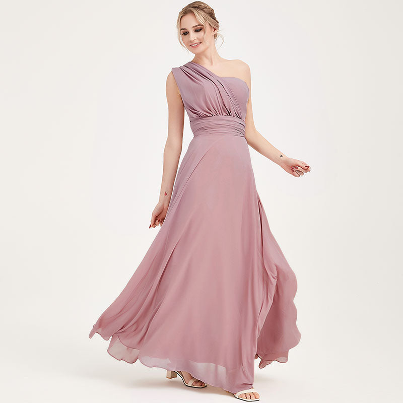 Elegant Convertible Chiffon Bridesmaid Dress - Wrap Style Maxi Gown in Desert Rose | Perfect for Weddings, Prom, Formal Events & Special Occasions