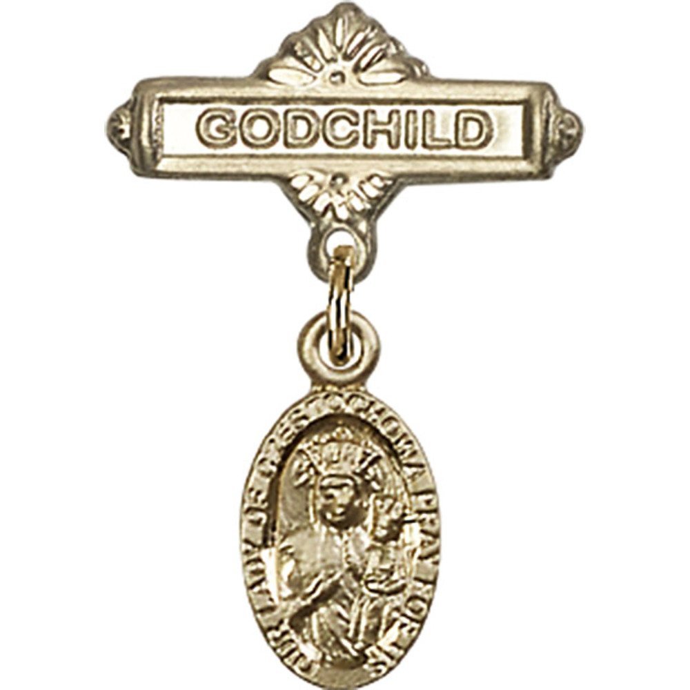 Gold Filled Baby Badge Pin - Our Lady of Czestochowa Charm & Godchild Gift - 1 x 5/8 Inch - Perfect for Christening, Baptism & First Communion Jewelry Gifts