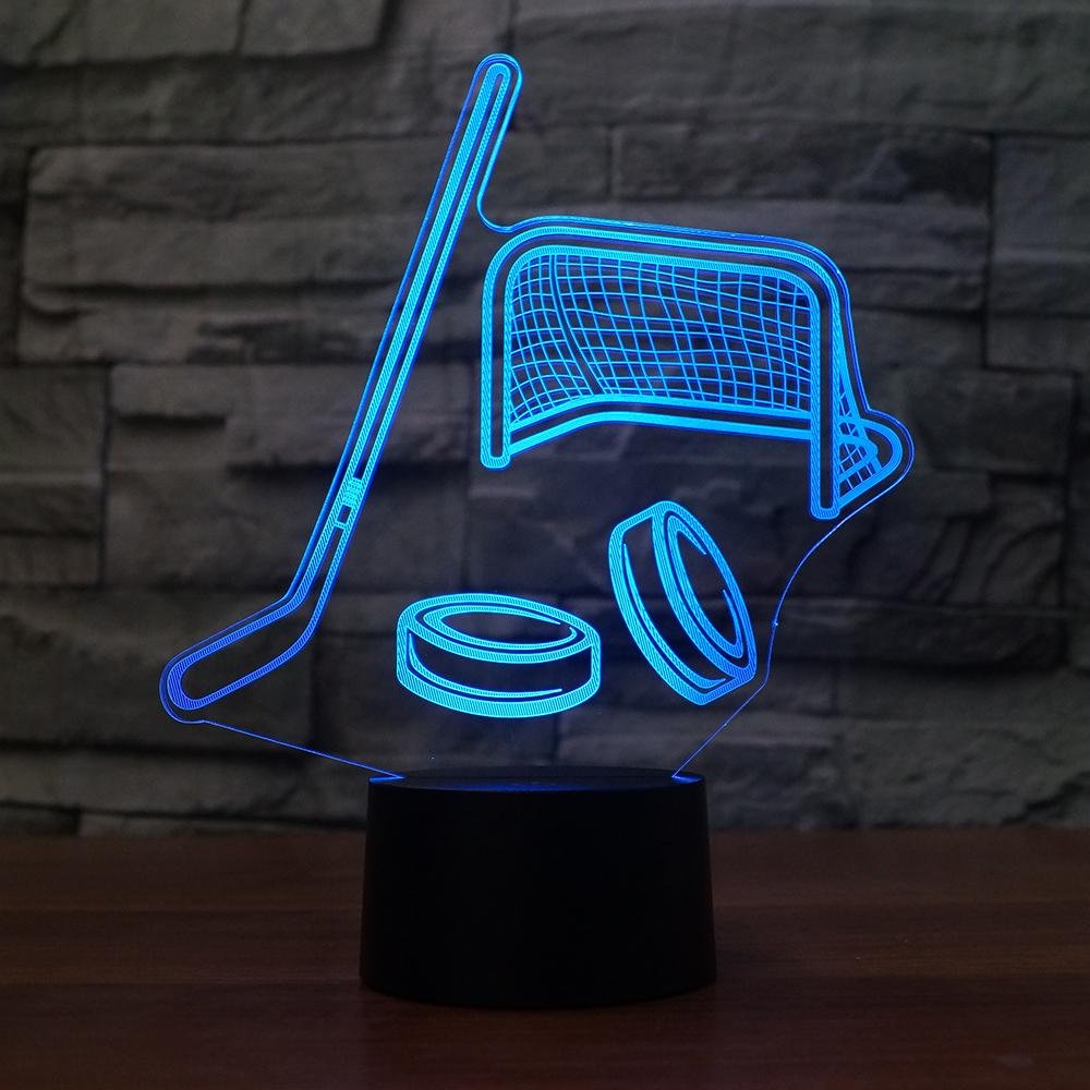 3D Ice Hockey Night Light - Touch Switch LED Table Lamp with 7 Color Changing Modes, Optical Illusion Decor for Desk, Home, Kids Room - Perfect Gift for Christmas, Birthday & Hockey Fans