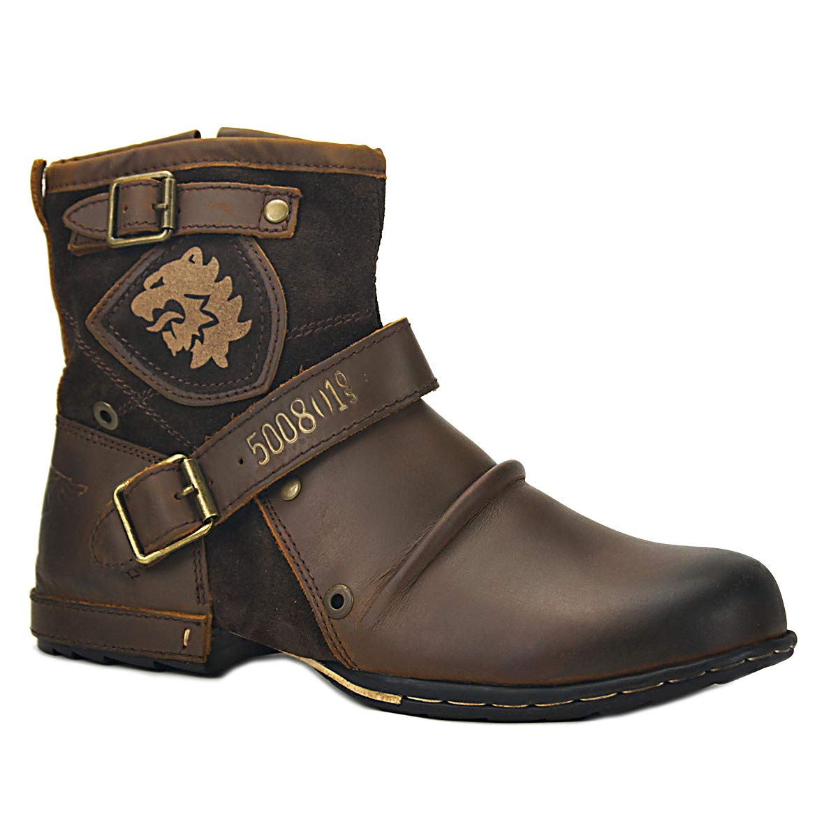 OSSTONE Men's Fashion Leather Chukka Boots with Zipper - Casual Motorcycle Shoes OS-5008-1-ABNH - Perfect for Riding, Daily Wear & Outdoor Activities