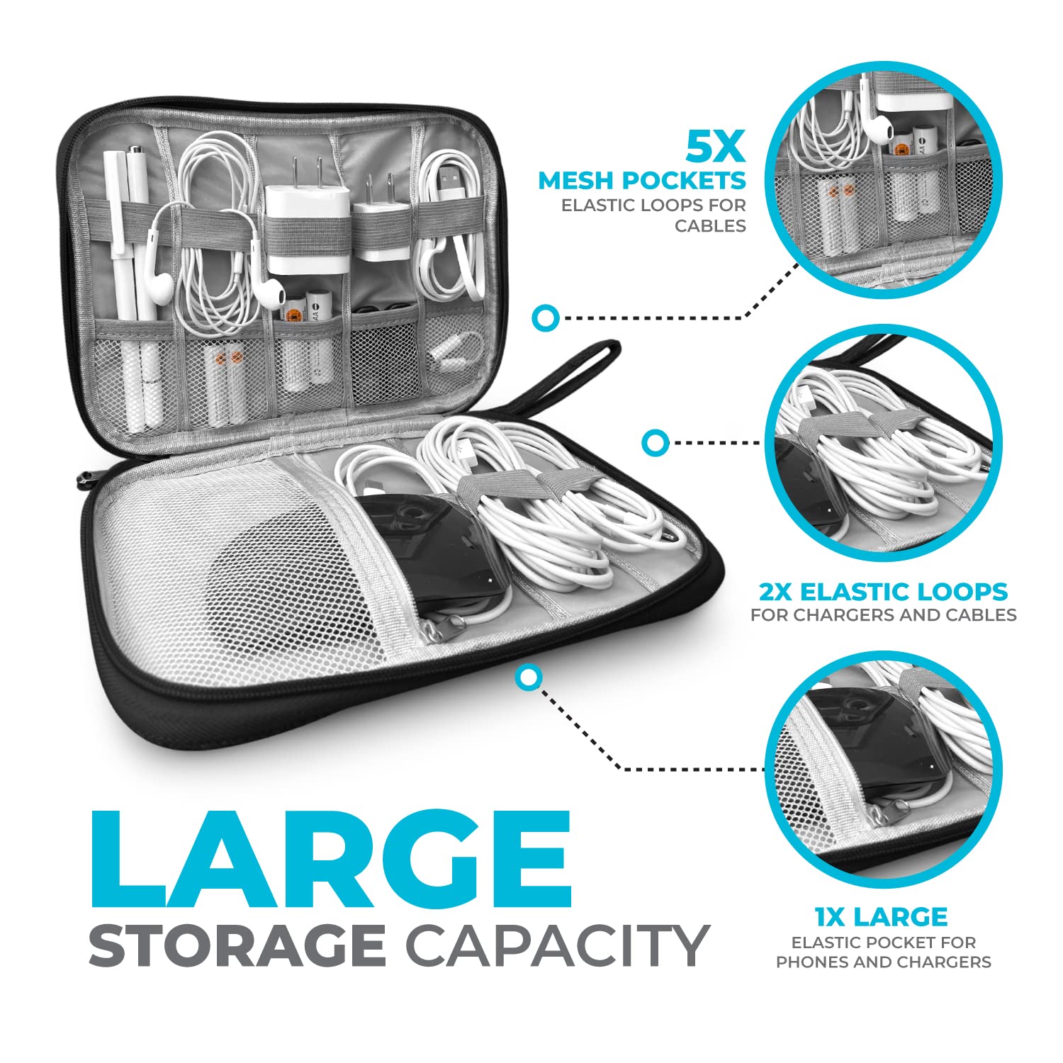 Portable Electronics Charger Organizer - Travel Cable Storage Case for Cords, Chargers & Tech Accessories | Perfect for Business Trips, Vacations & Daily Organization