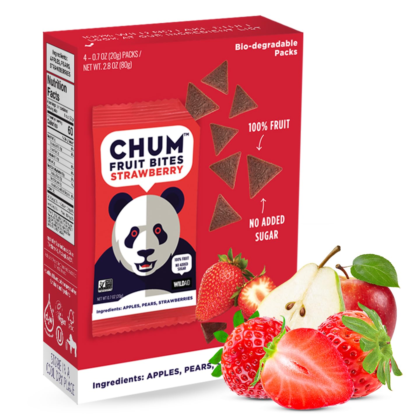 Chum Fruit Bites Strawberry - Healthy Freeze-Dried Fruit Snacks for Kids & Adults - Perfect for Lunchboxes, Hiking & On-the-Go Snacking