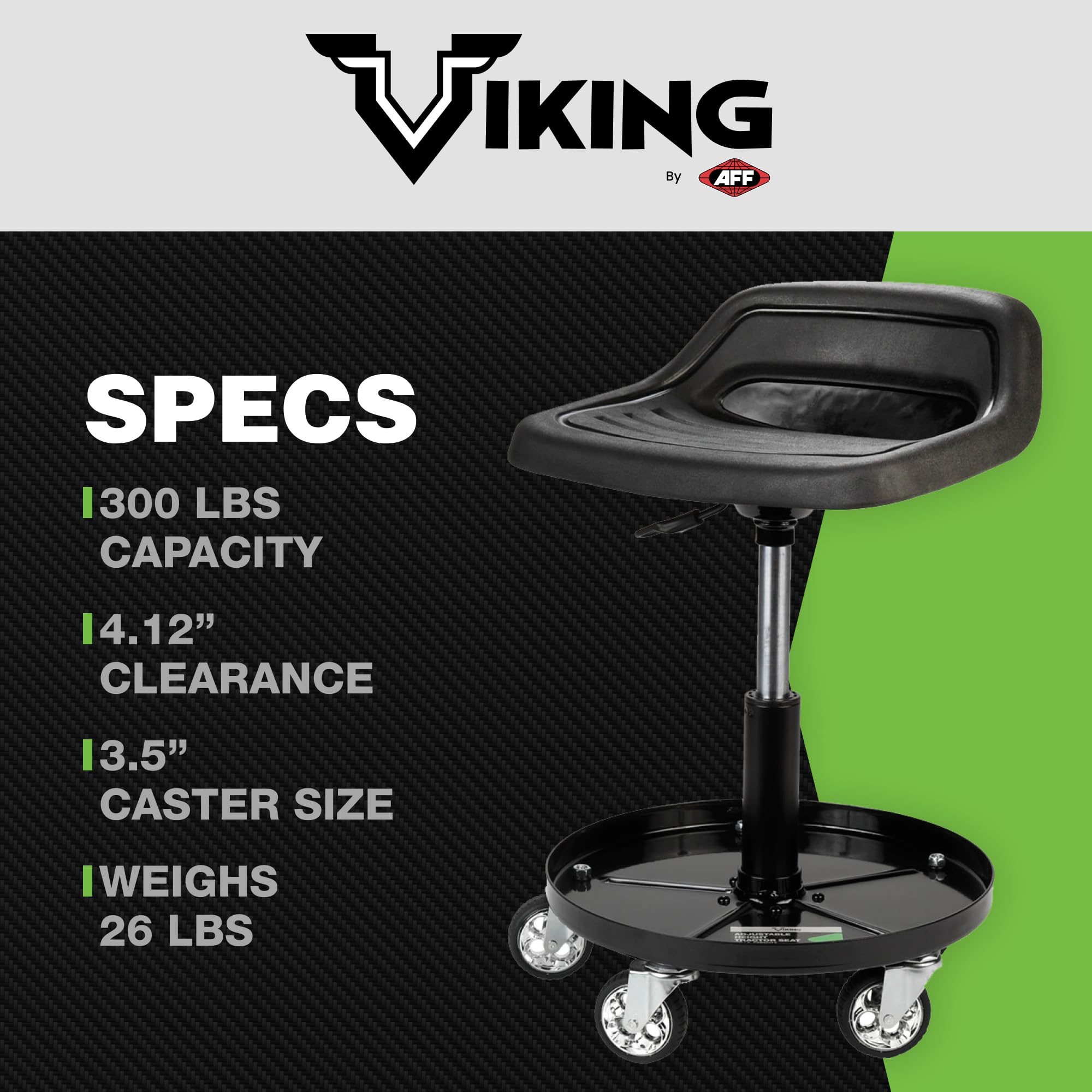 AFF Viking Rolling Shop Stool with Tool Tray - Heavy Duty 300 lbs Capacity Garage Stool on Wheels for Mechanics - Ergonomic Padded Seat - Multiple Styles - Perfect for Auto Repair, Workshop & Industrial Use
