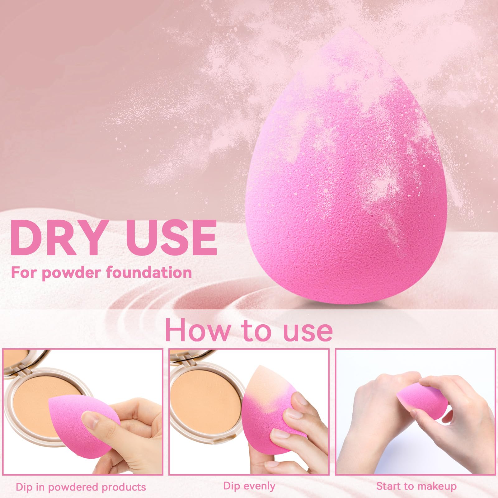 6 PCS Makeup Sponges Set - Latex Free Beauty Blender for Foundation, Liquid, Cream & Powder - Soft Pink Blending Sponge for Flawless Makeup Application - Perfect for Daily Use, Travel & Professional Makeup Artists