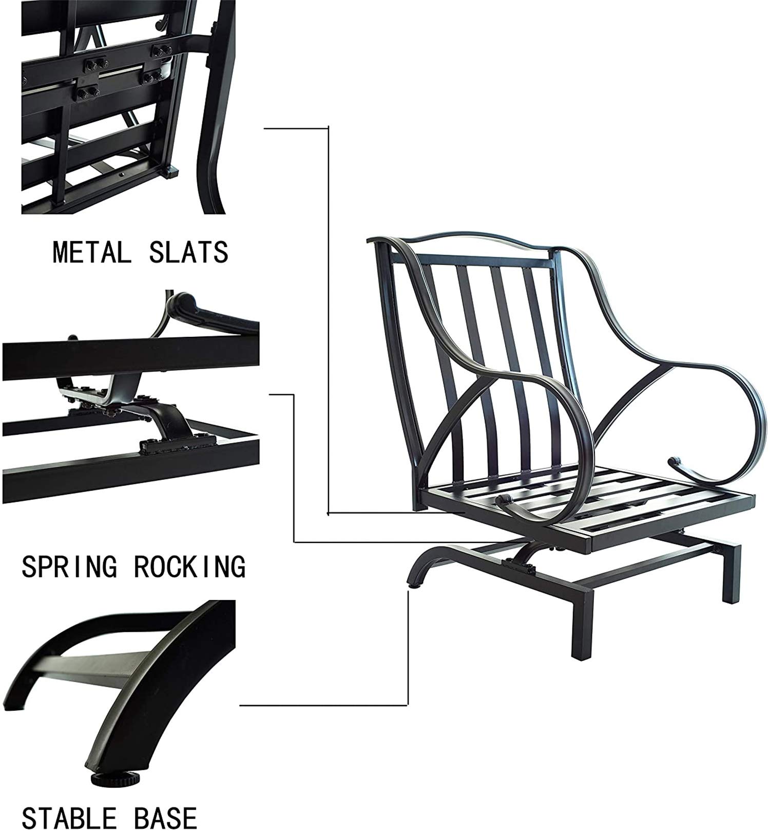 PatioFestival 3-Piece Metal Outdoor Bistro Set with Rocking Motion Deep Seating Chairs & Coffee Table - Blue Patio Furniture for Garden, Poolside, Yard & Backyard Relaxation