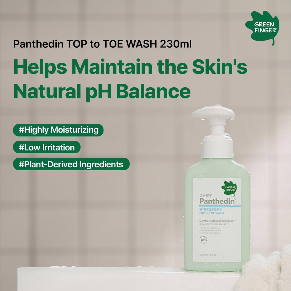 GREEN FINGER Panthedin Top to Toe Wash & Shampoo 7.8 Fl Oz - Ceramide Body Wash for Skin Barrier Repair, Hyaluronic Acid Moisturizing Formula, Hypoallergenic for Sensitive & Itchy Skin | Korean Skincare for Daily Shower & Bath Routine