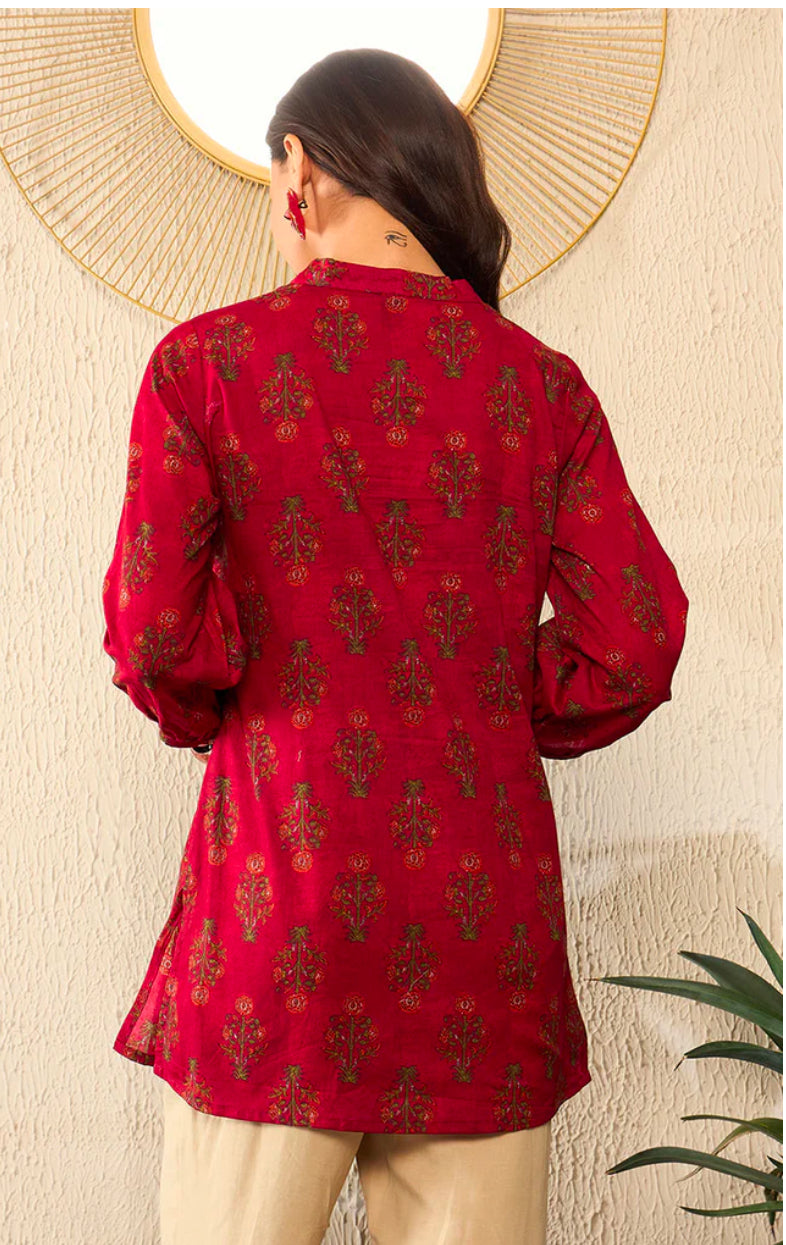 Stylish Maroon Cotton Blend Floral Printed Indian Kurti Tunic Top for Women | Comfortable & Trendy Ethnic Wear for Casual Outings, Festivals & Parties