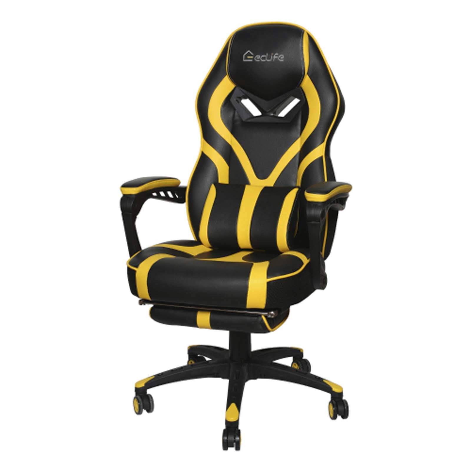 Ergonomic High Back Gaming Chair with Massage & Footrest - Racing Style Swivel Office Computer Chair for Home & Work (Yellow) | Perfect for Esports, Streaming & Long Work Sessions