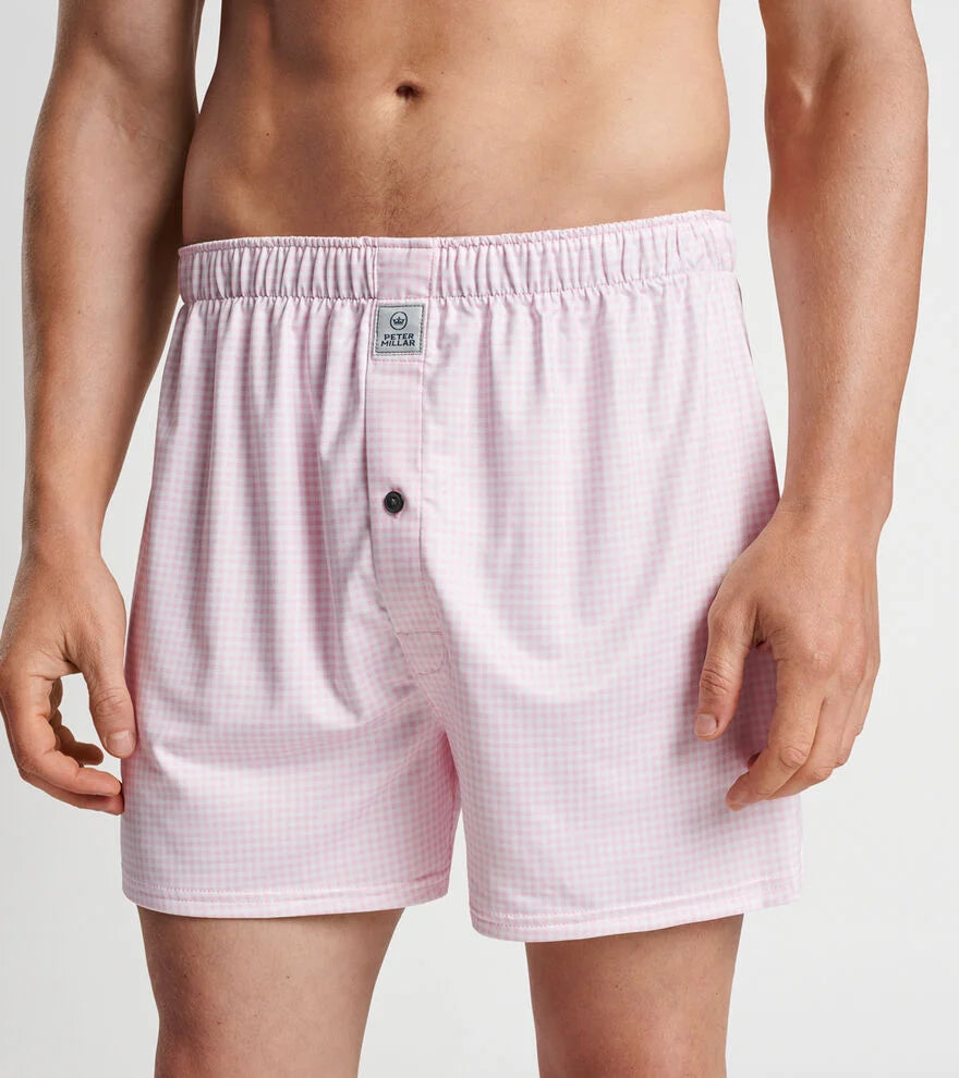 Peter Millar Nebraska Printed Gingham Boxer Briefs - Soft Cotton Underwear for Men, Comfortable & Breathable, Palmer Pink - Perfect for Casual Wear, Lounging & Travel