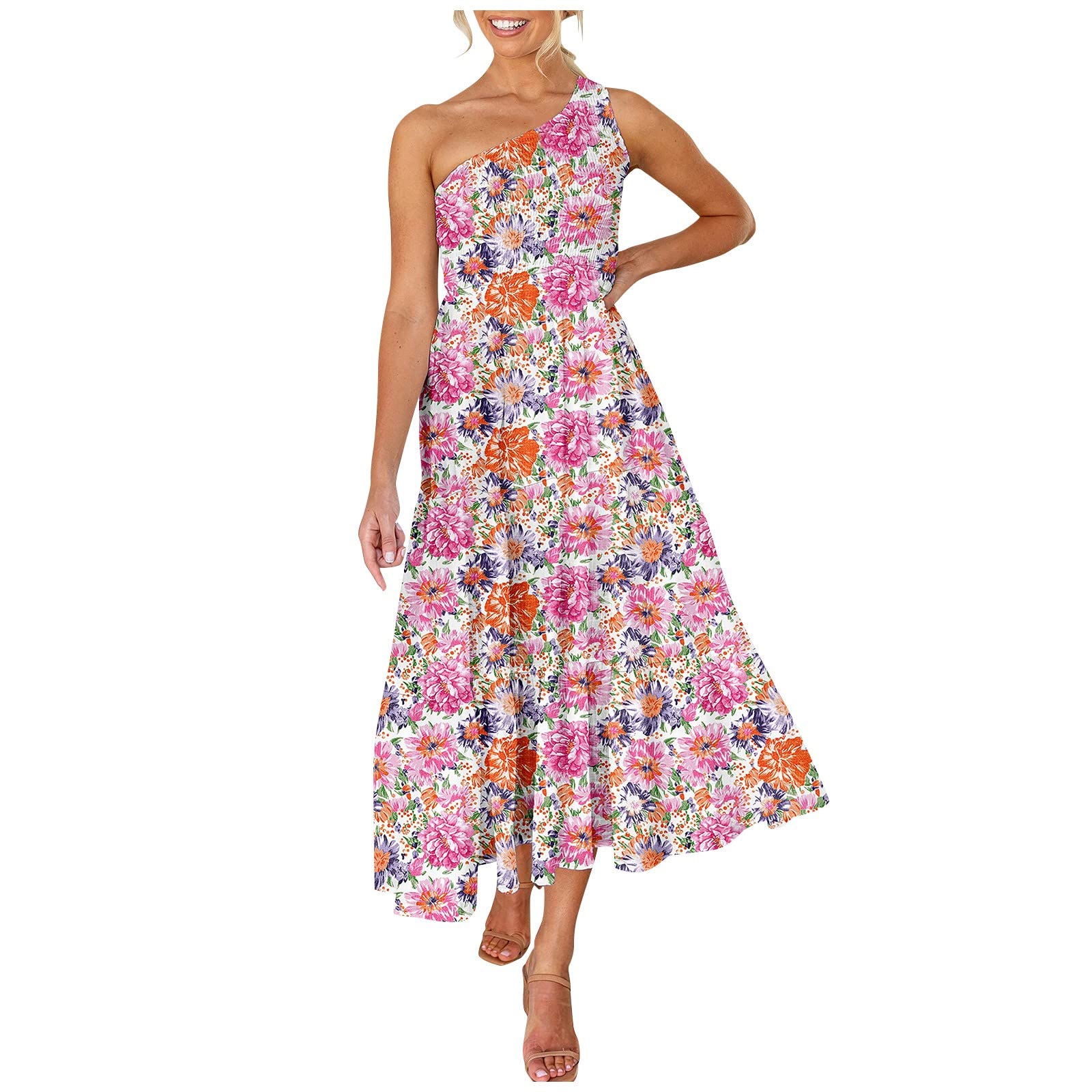 KUIOLYPOER Women's Sexy One Shoulder Halter Dress - Summer Swing Ruffle Tiered Sundress & Long Party Gown | Perfect for Beach Vacations, Cocktail Parties & Date Nights