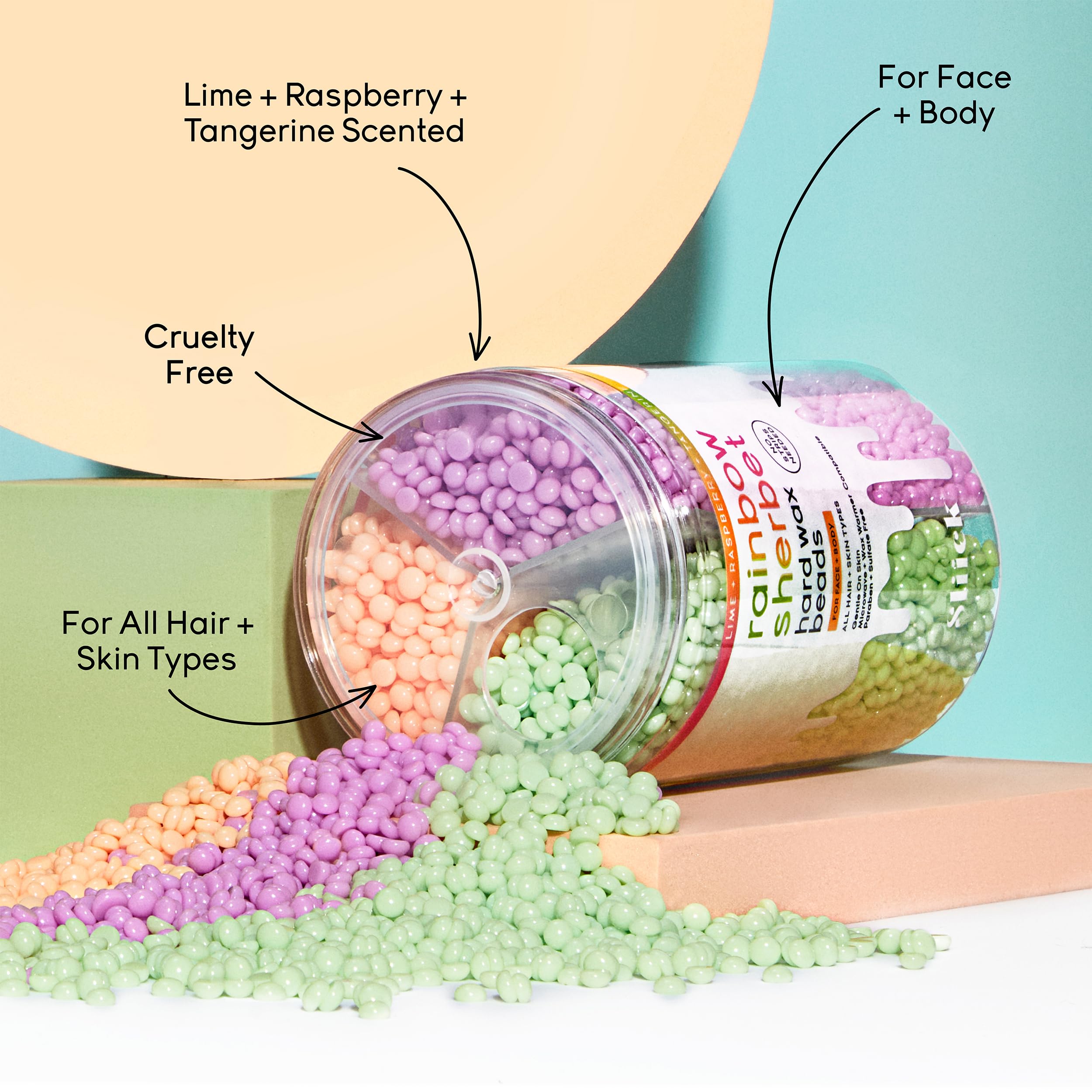 Sliick Rainbow Sherbet Hard Wax Beads for Hair Removal - Stripless Waxing Kit for Face, Body, Bikini Area | All Hair & Skin Types | 15 oz | At-Home Salon Waxing & DIY Beauty Care