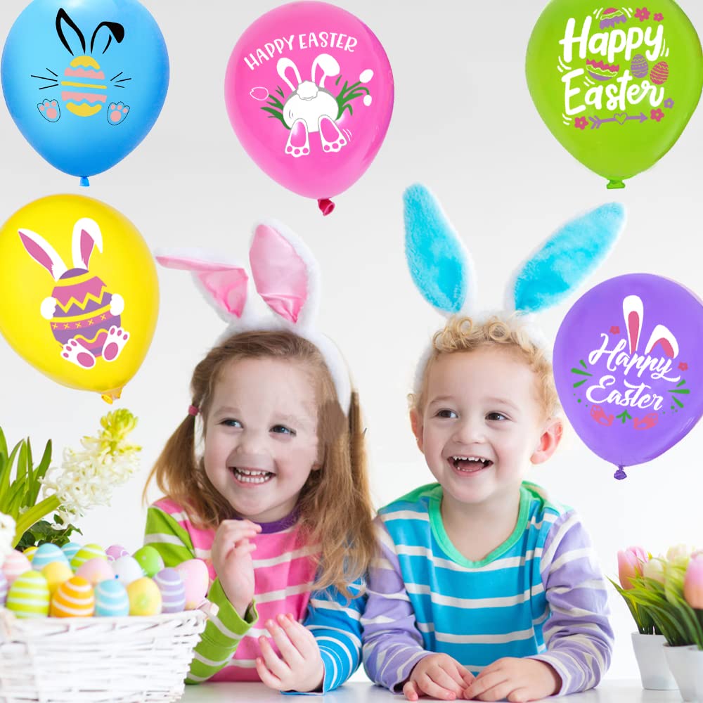 35Pcs Happy Easter Balloons Decorations - Spring Bunny Latex Balloons for Easter Party, Birthday & Spring Decor - Easter Egg Hunt, Garden Party & Home Decoration Supplies